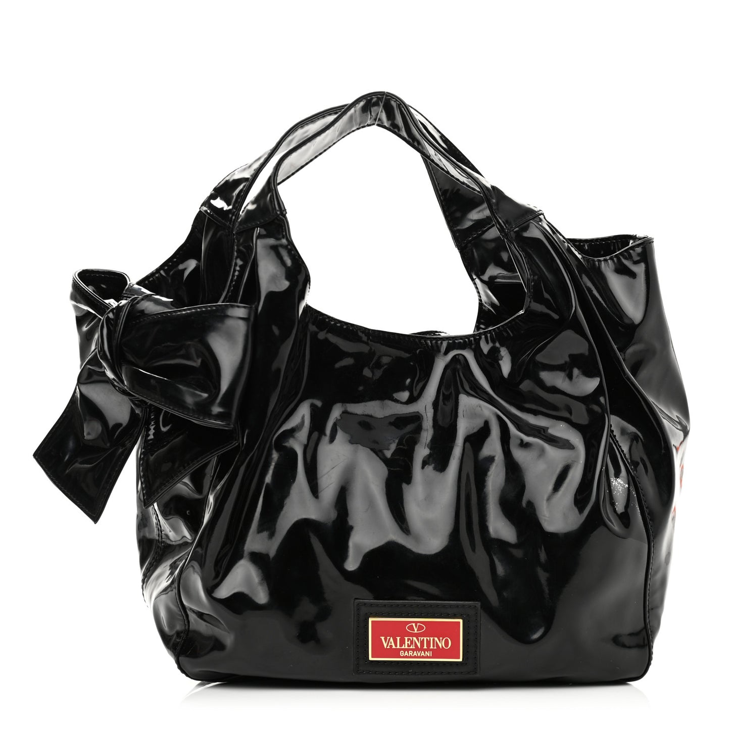 Patent Lacca Small Nuage Bow Hobo Black