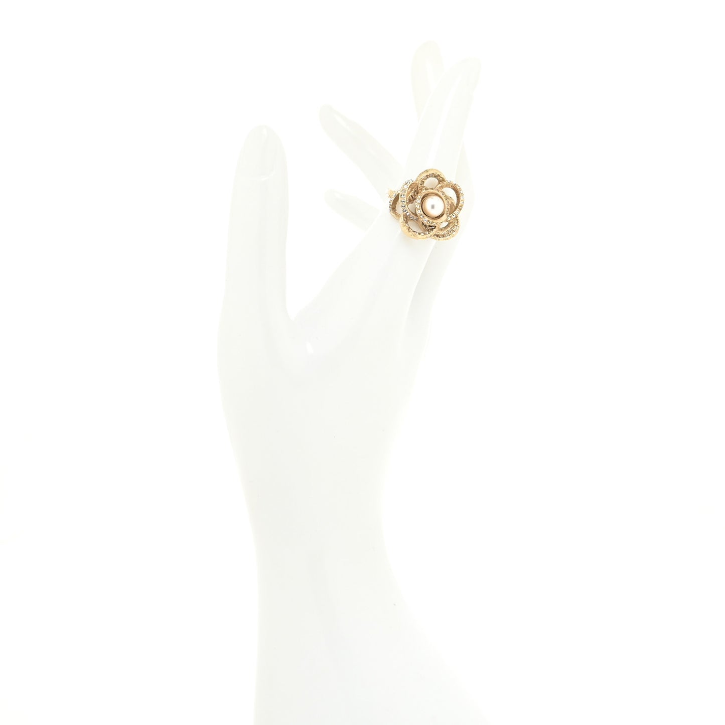 Crystal Pearl CC Camellia Ring 6 52 Gold