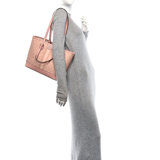 GG Supreme Monogram Textured Dollar Calfskin Medium Ophidia Shoulder Tote Bag Rose Pink