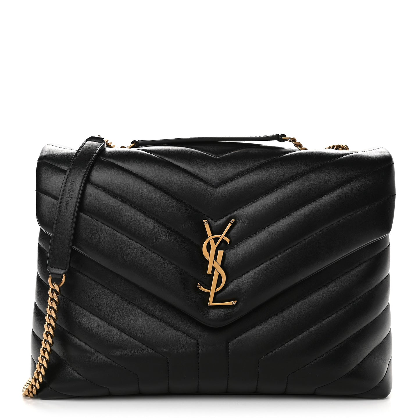 Calfskin Y Quilted Monogram Medium Loulou Chain Satchel Black