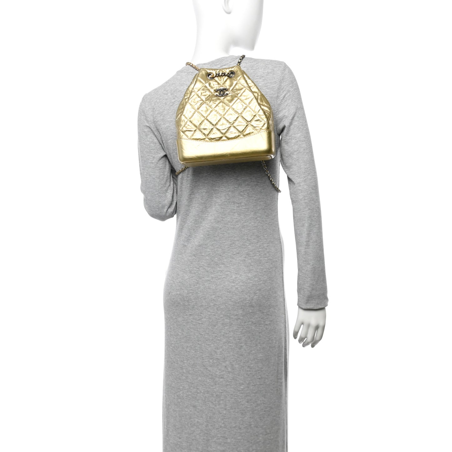 Metallic Lambskin Small Quilted Gabrielle Backpack Gold