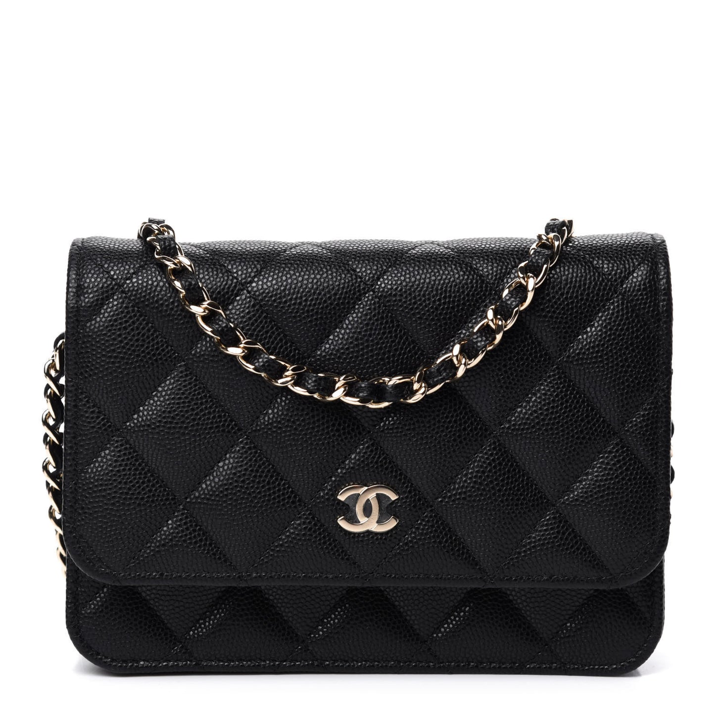 Caviar Quilted Mini Wallet On Chain WOC Black