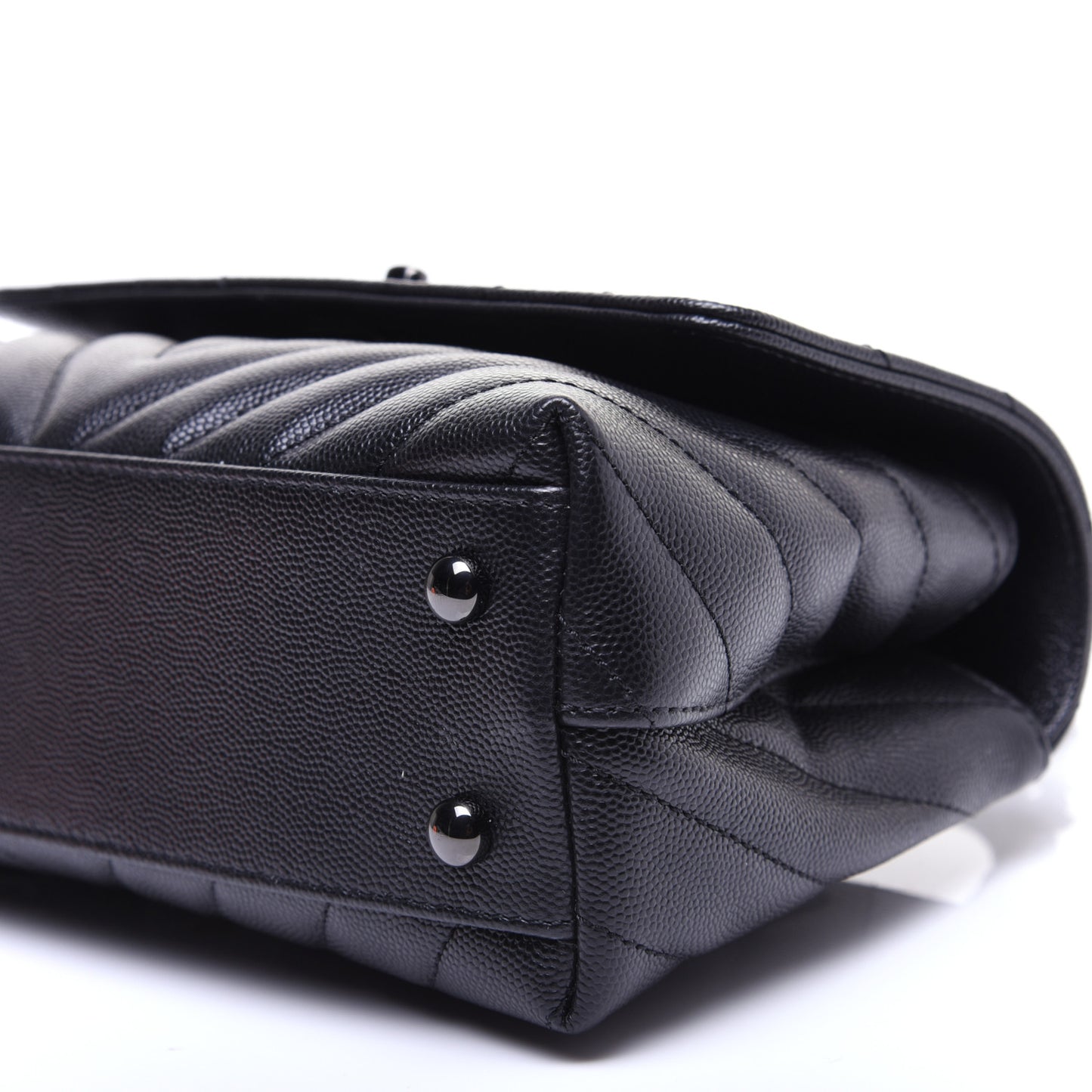 Caviar Chevron Quilted Mini Coco Handle Flap So Black