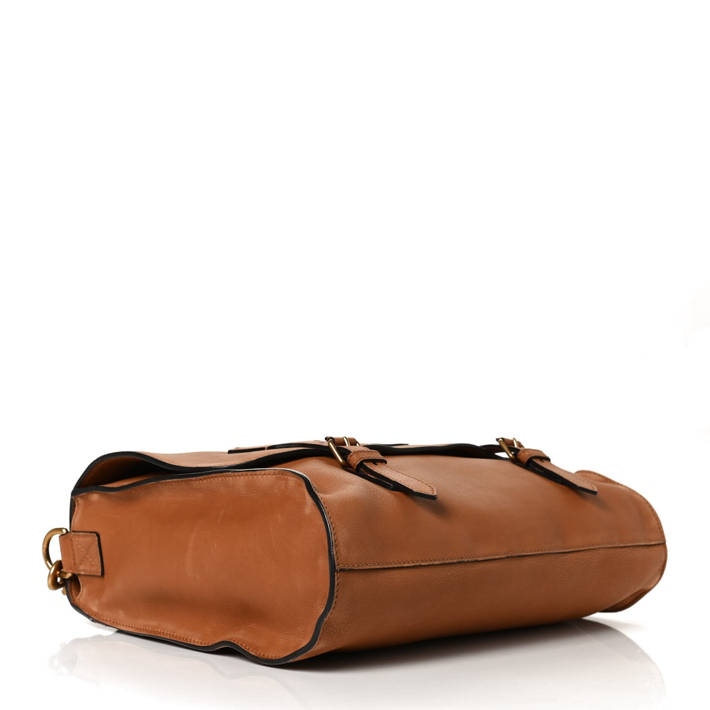 Grained Calfskin Mens Double Buckle Flap Messenger Bag Tan