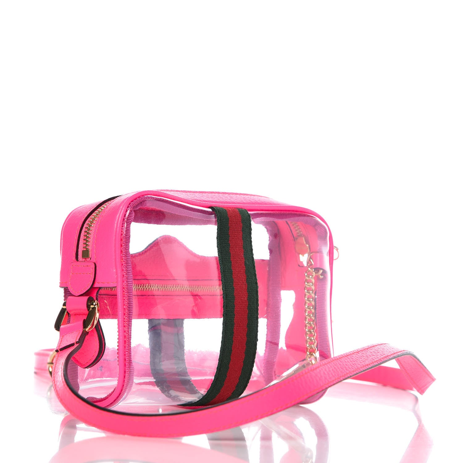 Gucci Vinyl Web Mini Ophidia Transparent Shoulder Bag Fluorescent Fuchsia 3 of 9