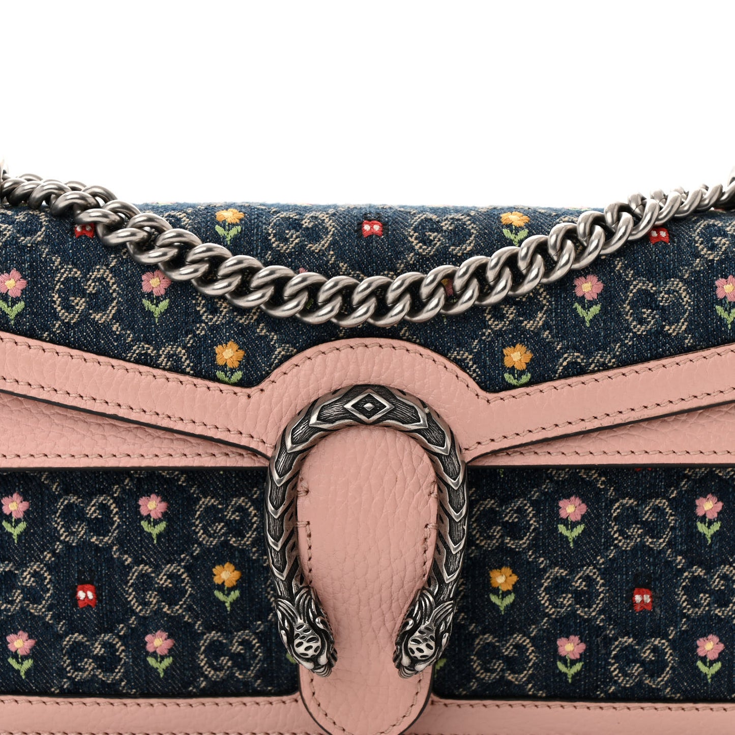 New Denim Dollar Calfskin Floral GG Monogram Small Dionysus Shoulder Bag Blue Tea Multicolor Powder Pink