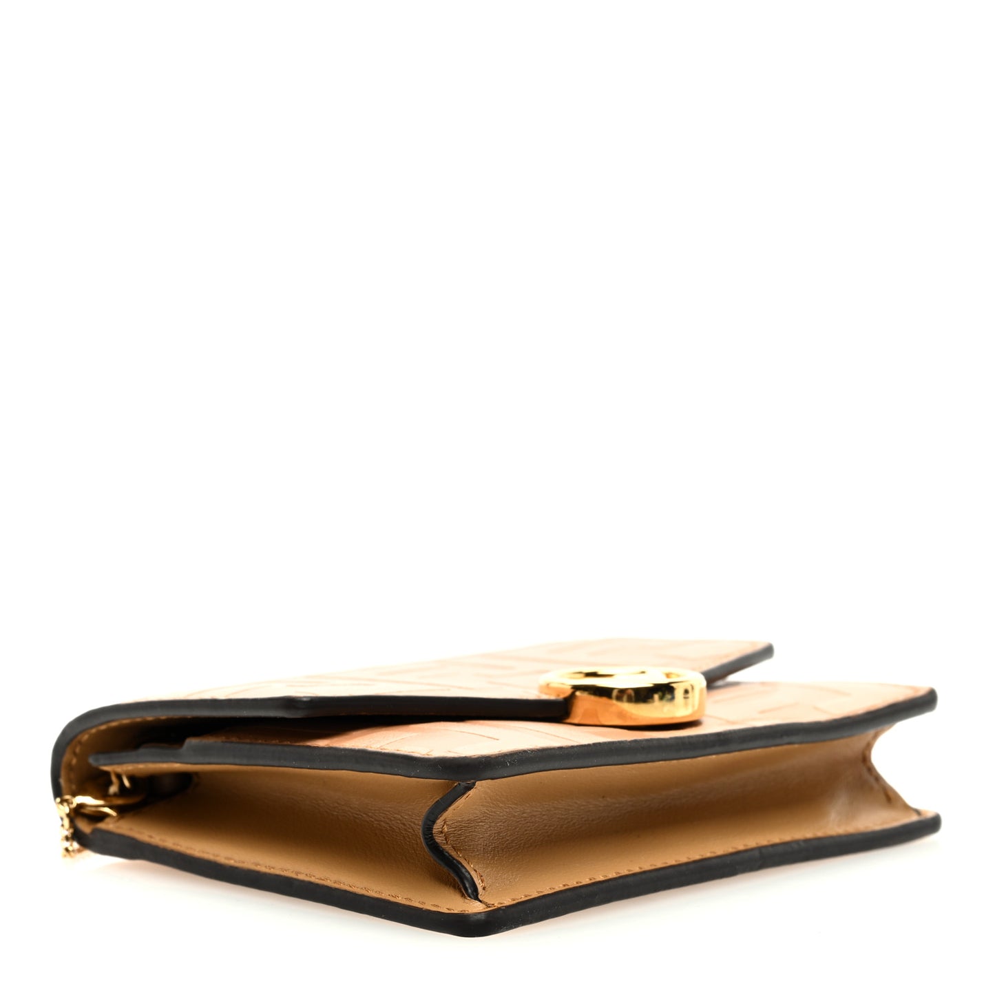 Vitello Termolagoon F is Fendi FF 1974 Embossed Geometric Flap Wallet On Chain Miele Scuro