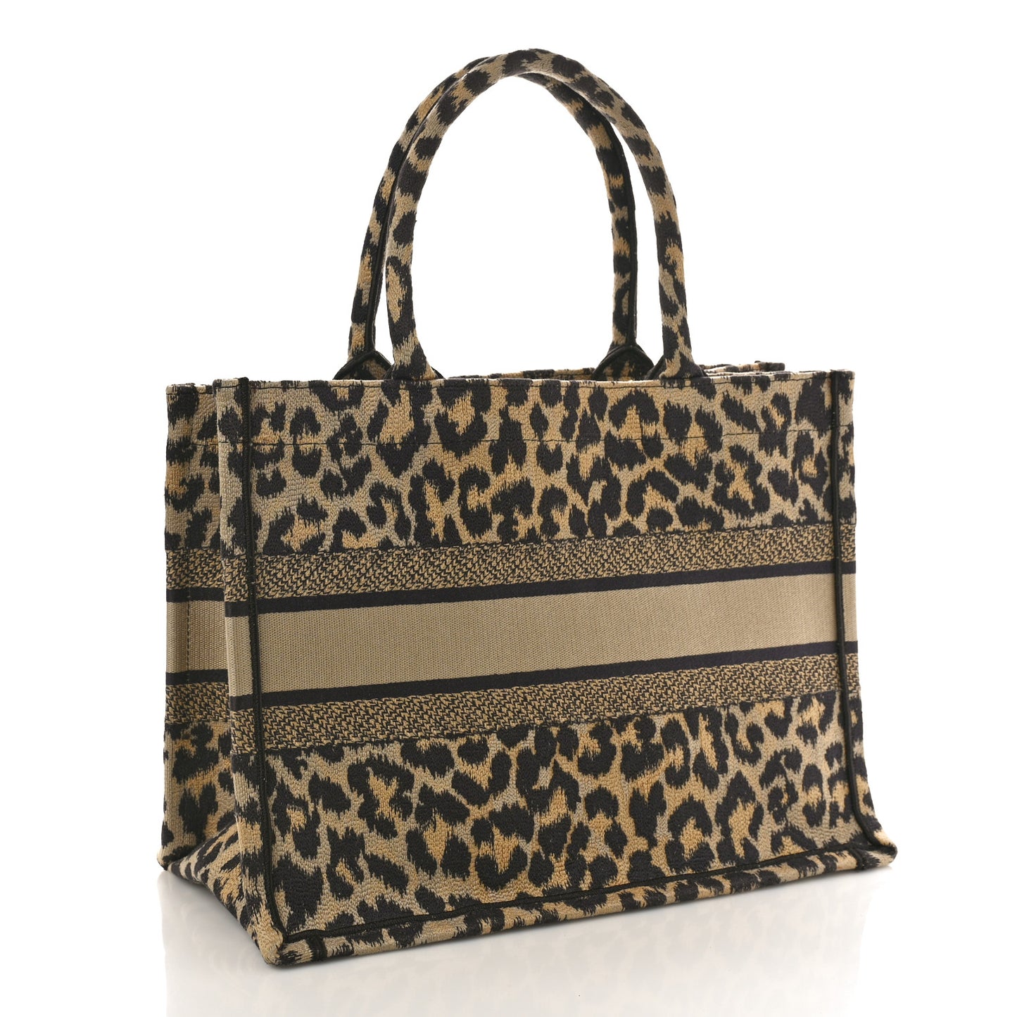 Canvas Mizza Embroidered Medium Leopard Book Tote Beige