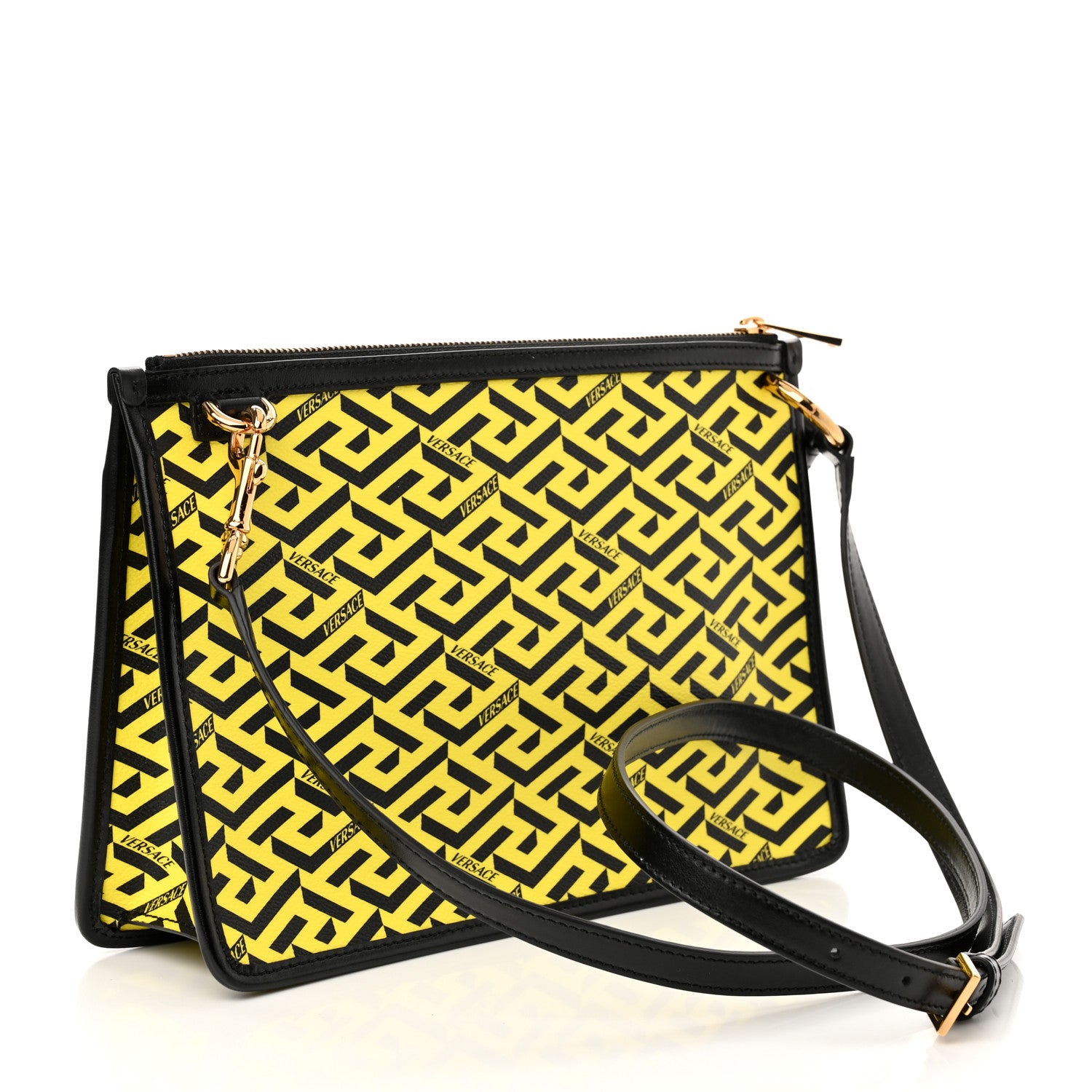 Versace Coated Canvas Large La Greca Signature Pouch Yellow Black 3 of 9