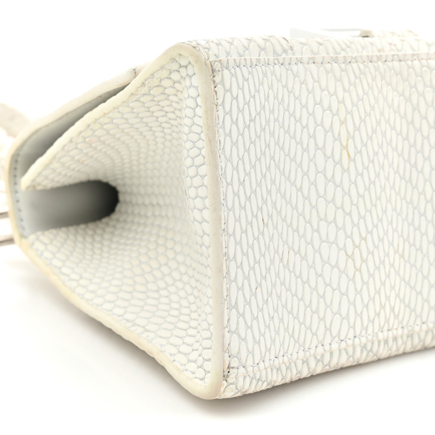 Matte Calfskin Snake Embossed Tonal B Small Hourglass Top Handle Bag Optic White