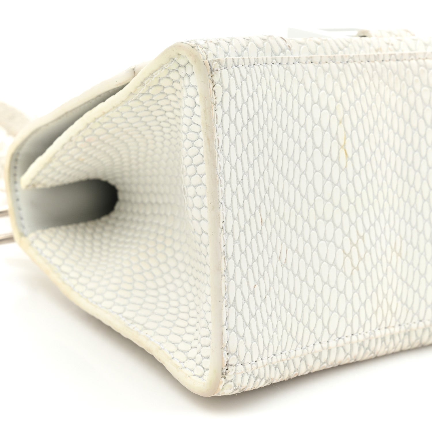 Balenciaga Matte Calfskin Snake Embossed Tonal B Small Hourglass Top Handle Bag Optic White 8 of 19