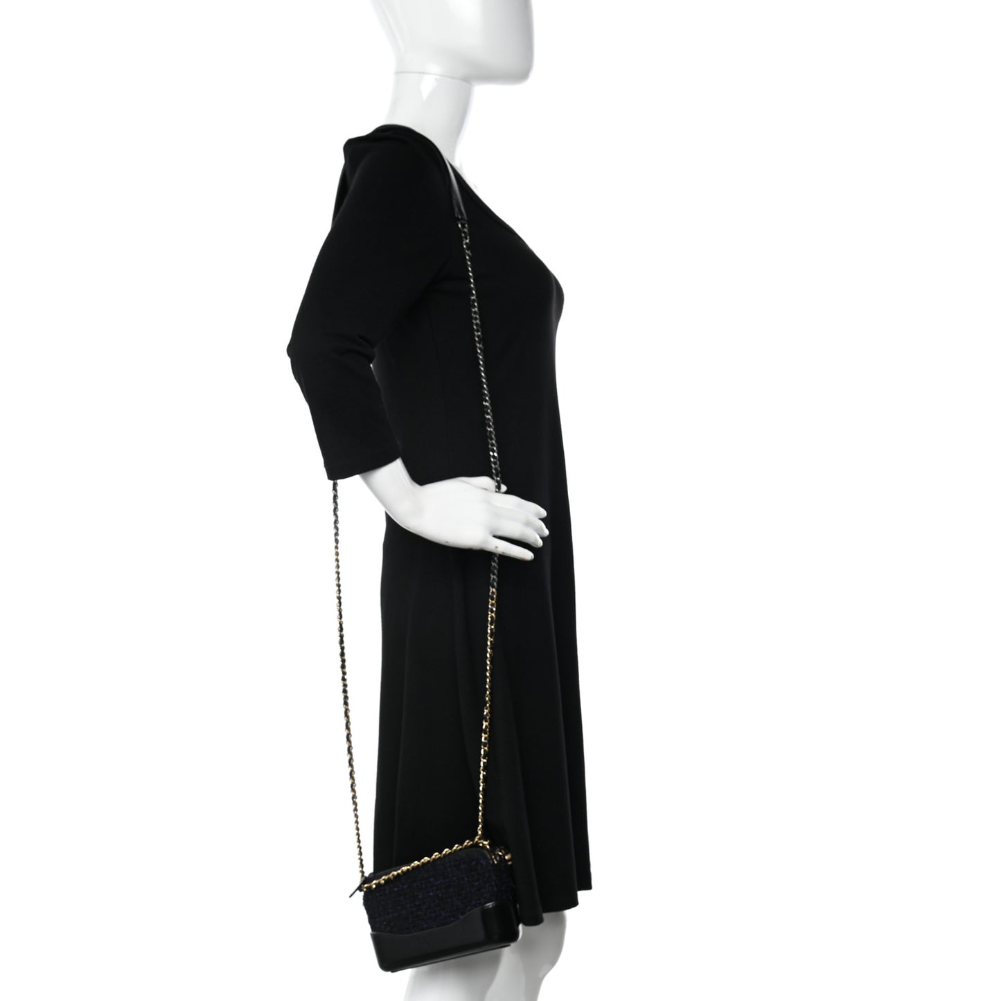 Tweed Aged Calfskin Quilted Small Gabrielle Clutch With Chain Black Blue