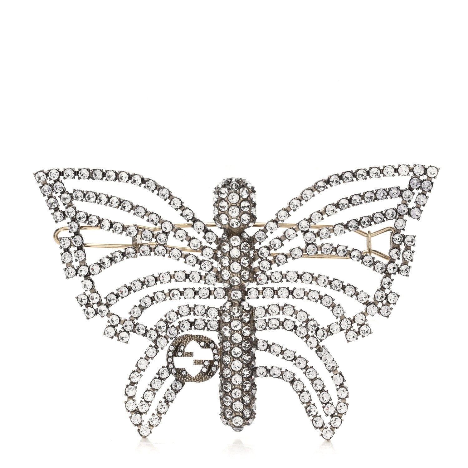Gucci Crystal Butterfly Interlocking G Hair Clip Silver 1 of 3