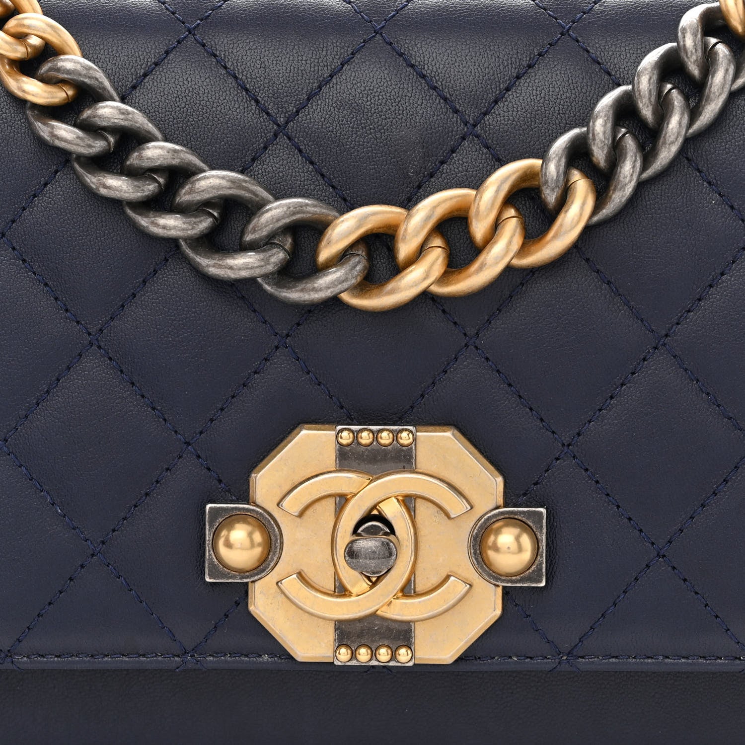 Chanel Lambskin Quilted Gold Metal Lock Flap Navy 8 of 12