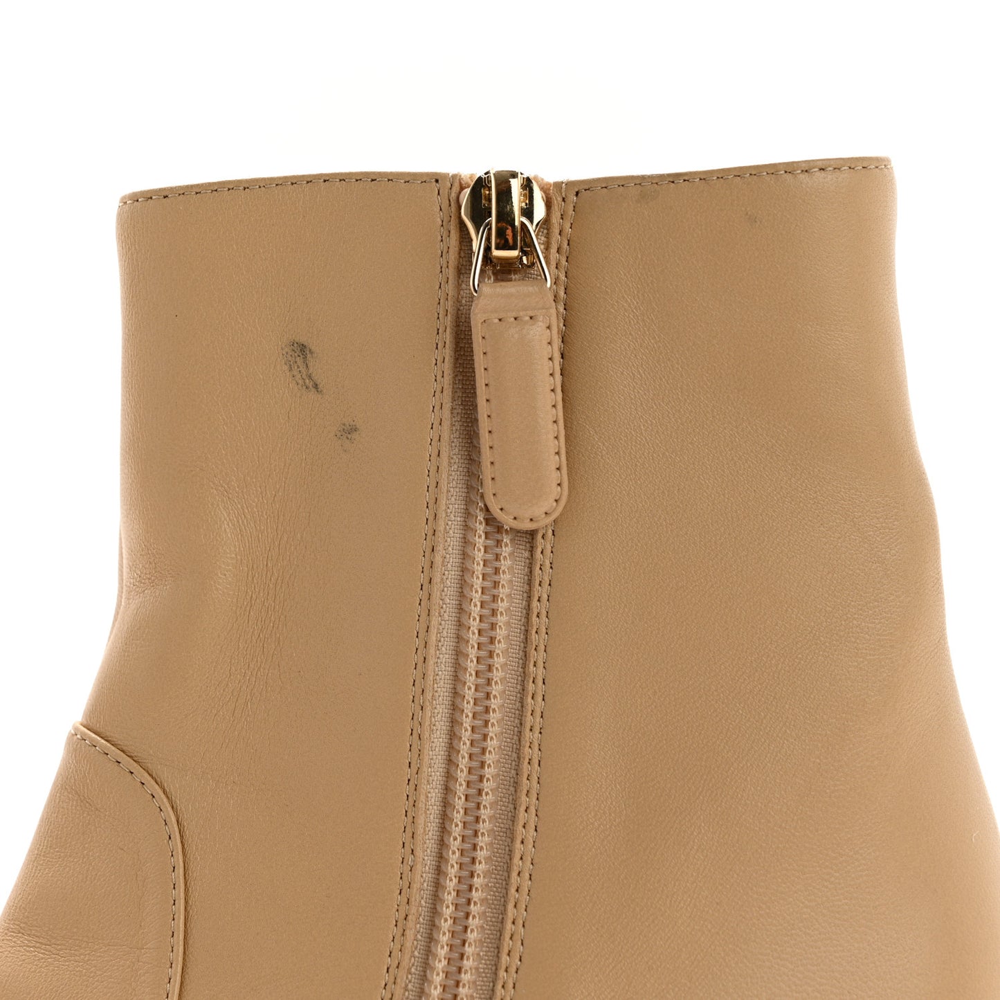 Lambskin Double Stack Chain Cap Toe Boots 38 Beige Black