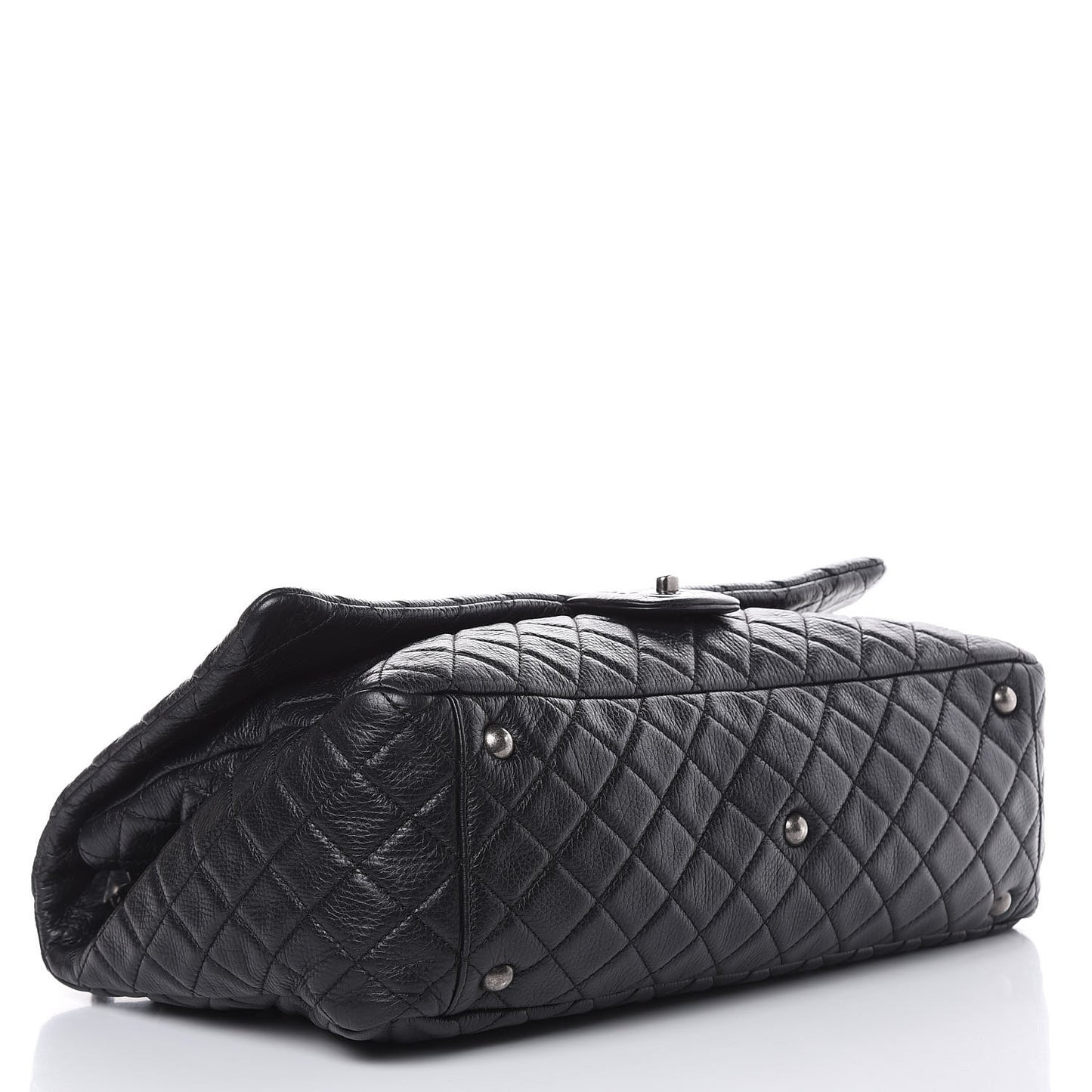 Calfskin Quilted XXL Travel Flap Bag Black