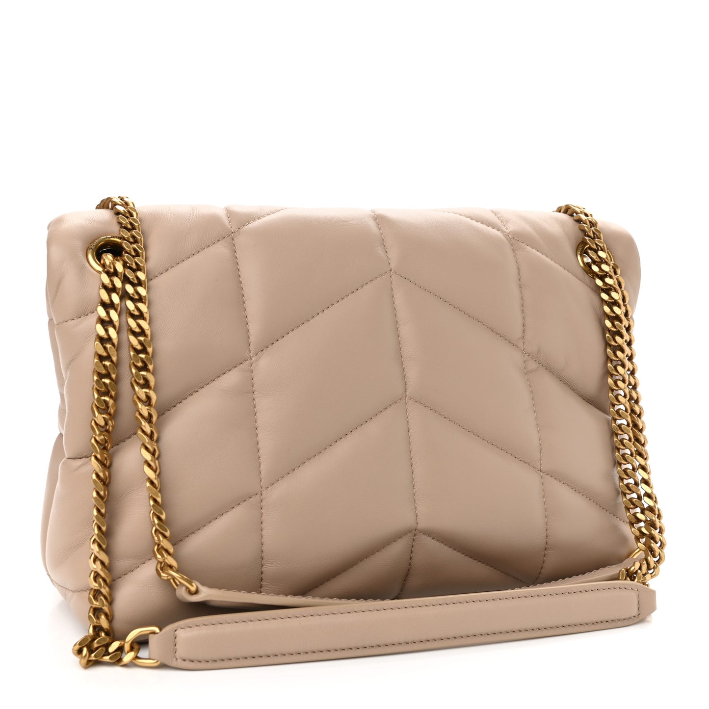 Lambskin Quilted Small Loulou Puffer Monogram Chain Satchel Dark Beige