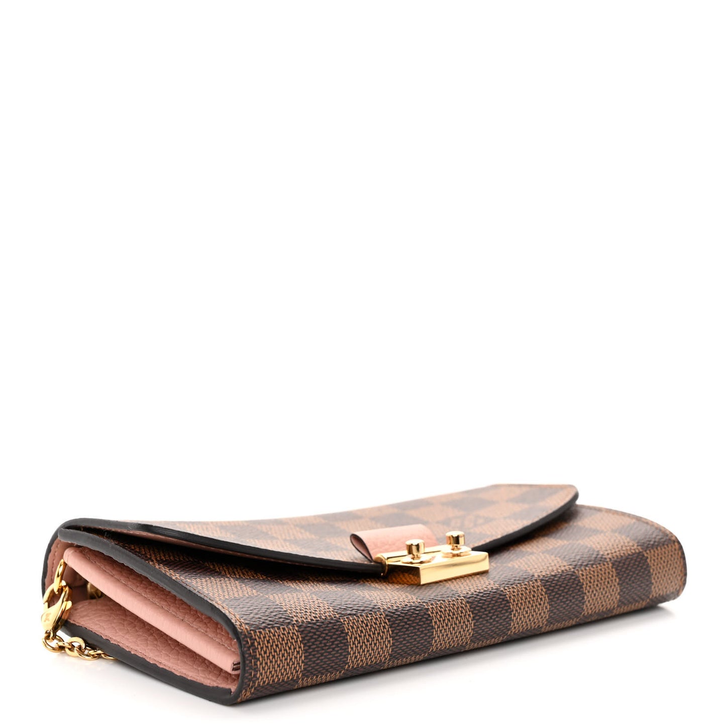 LOUIS VUITTON Damier Ebene Croisette Chain Wallet Rose Ballerine