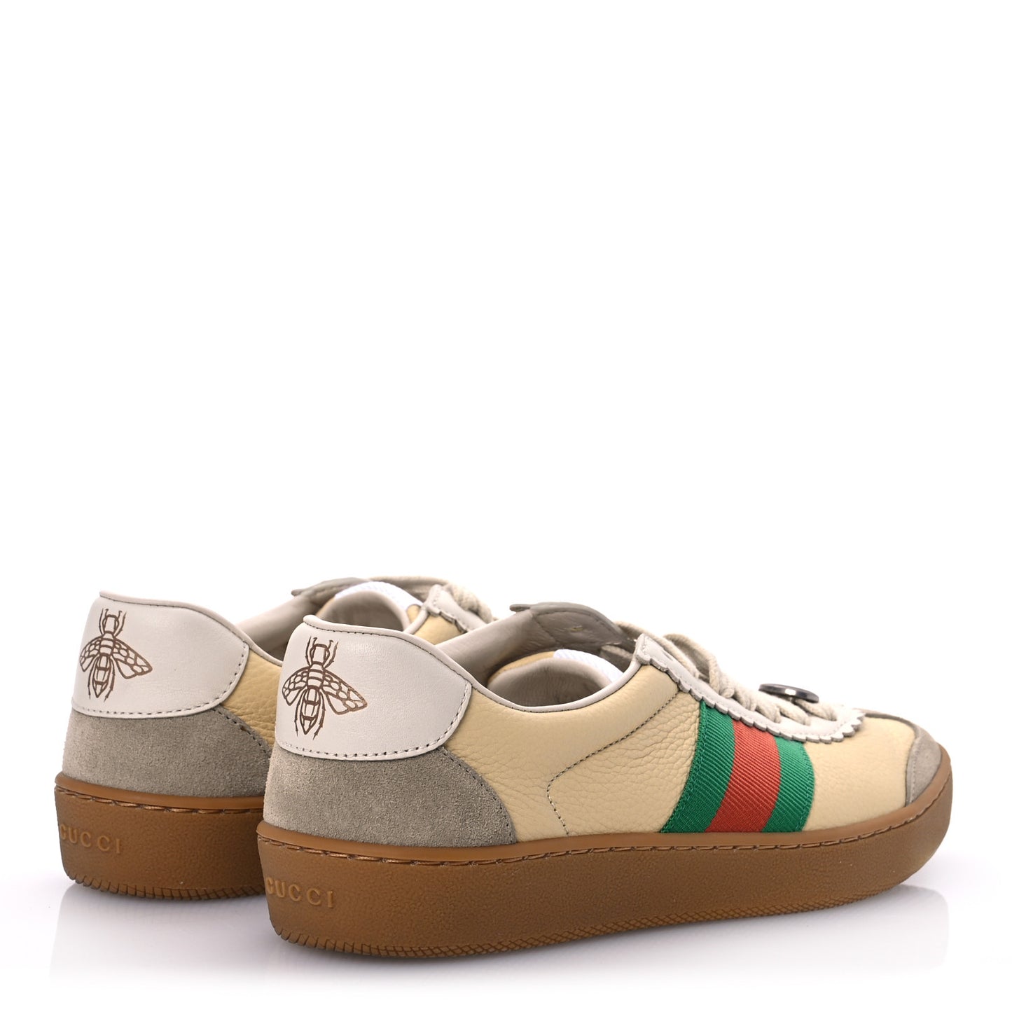 Calfskin Suede Web Womens G74 Sneakers 35.5 Oatmeal Burro New Mystic White