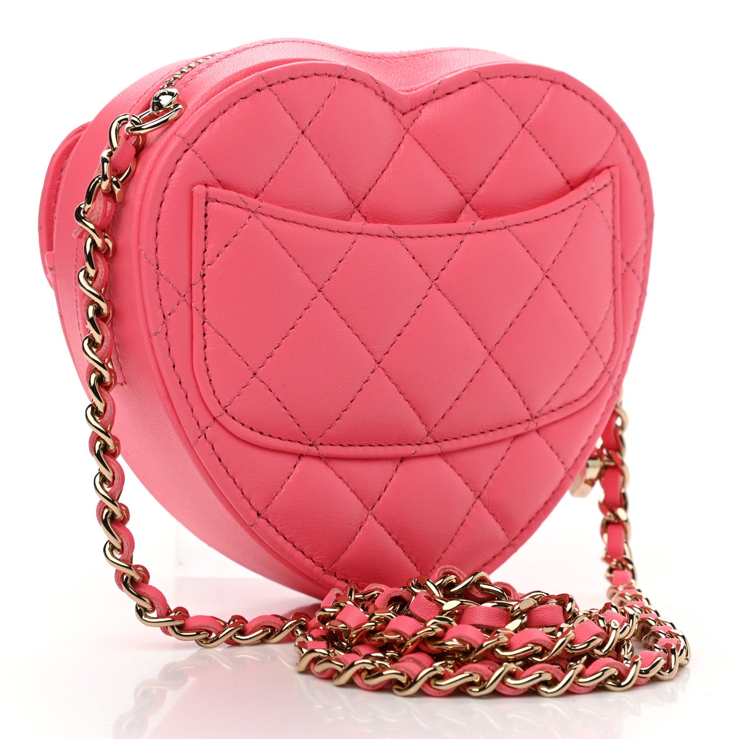 Lambskin Quilted CC In Love Heart Clutch With Chain Pink