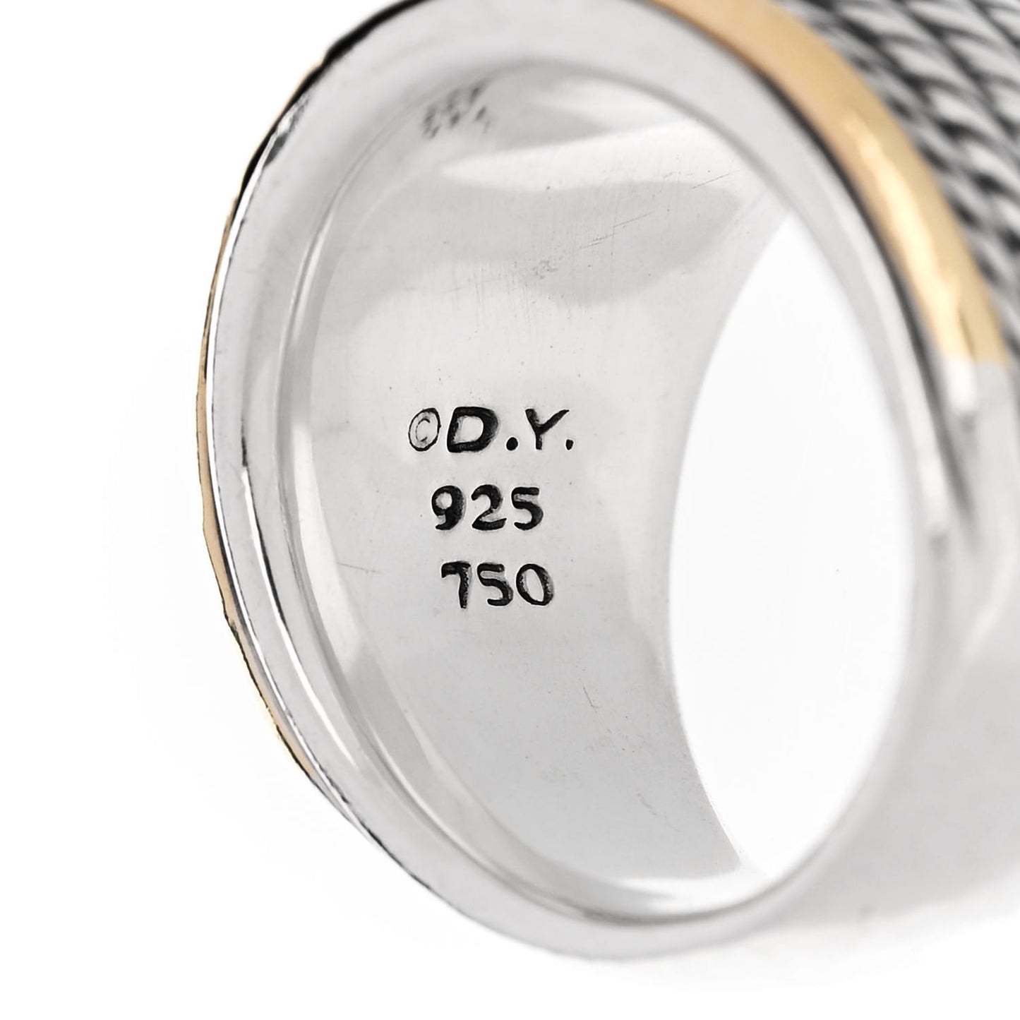 Sterling Silver 18K Yellow Gold 16mm Wheaton Cable Band Ring 52 6