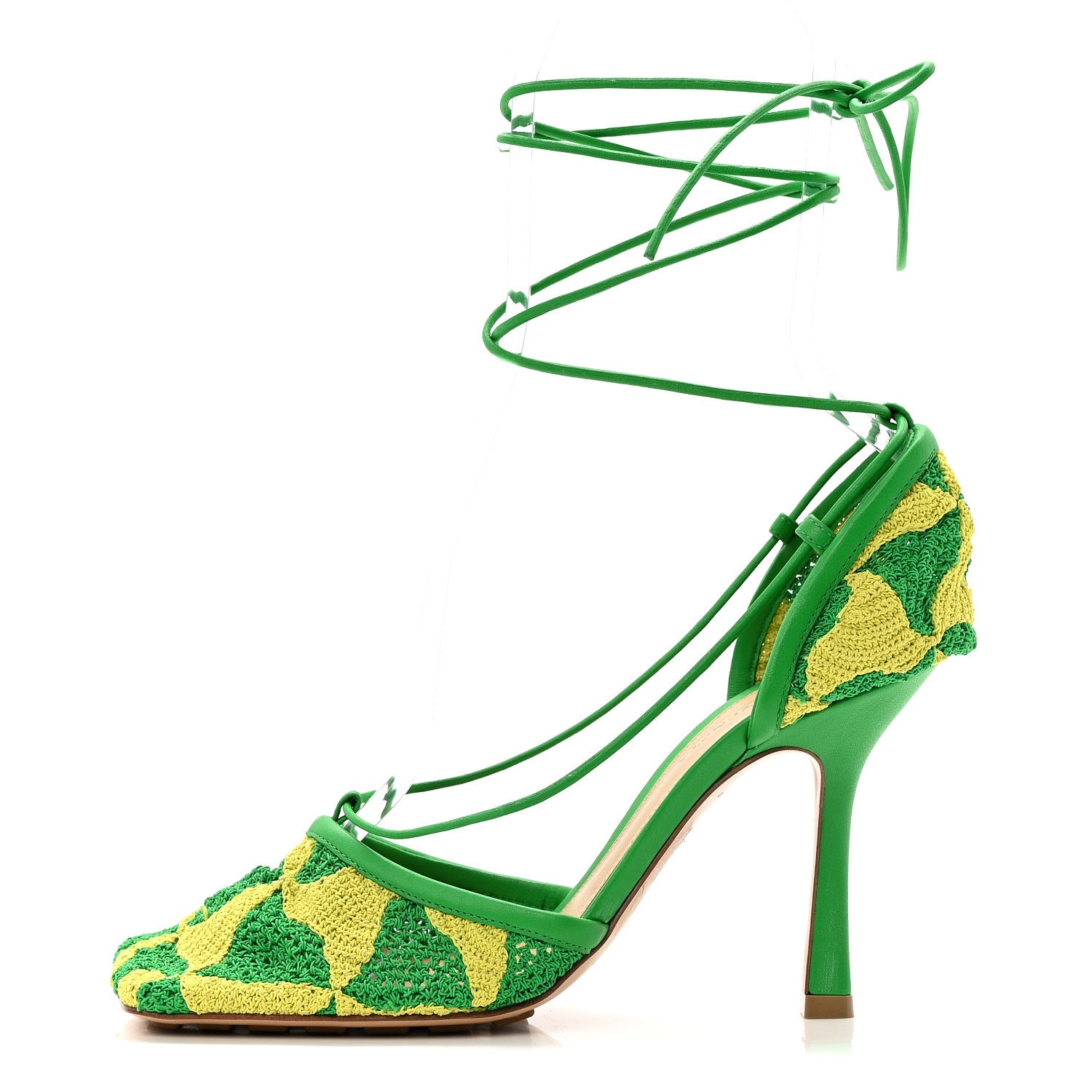 Bottega Veneta Crochet Stretch Ankle Tie Sandals 37 Kiwi Parakeet