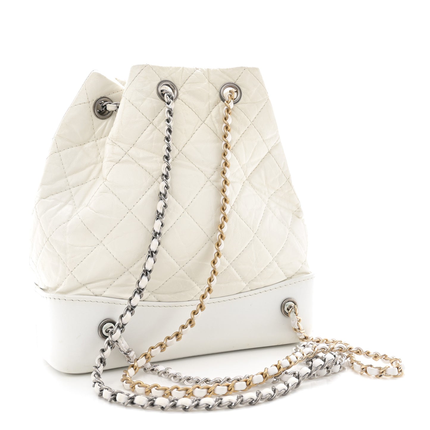 Aged Calfskin Quilted Small Gabrielle Backpack White