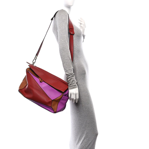 Calfskin XL Puzzle Bag Red Tan Pink
