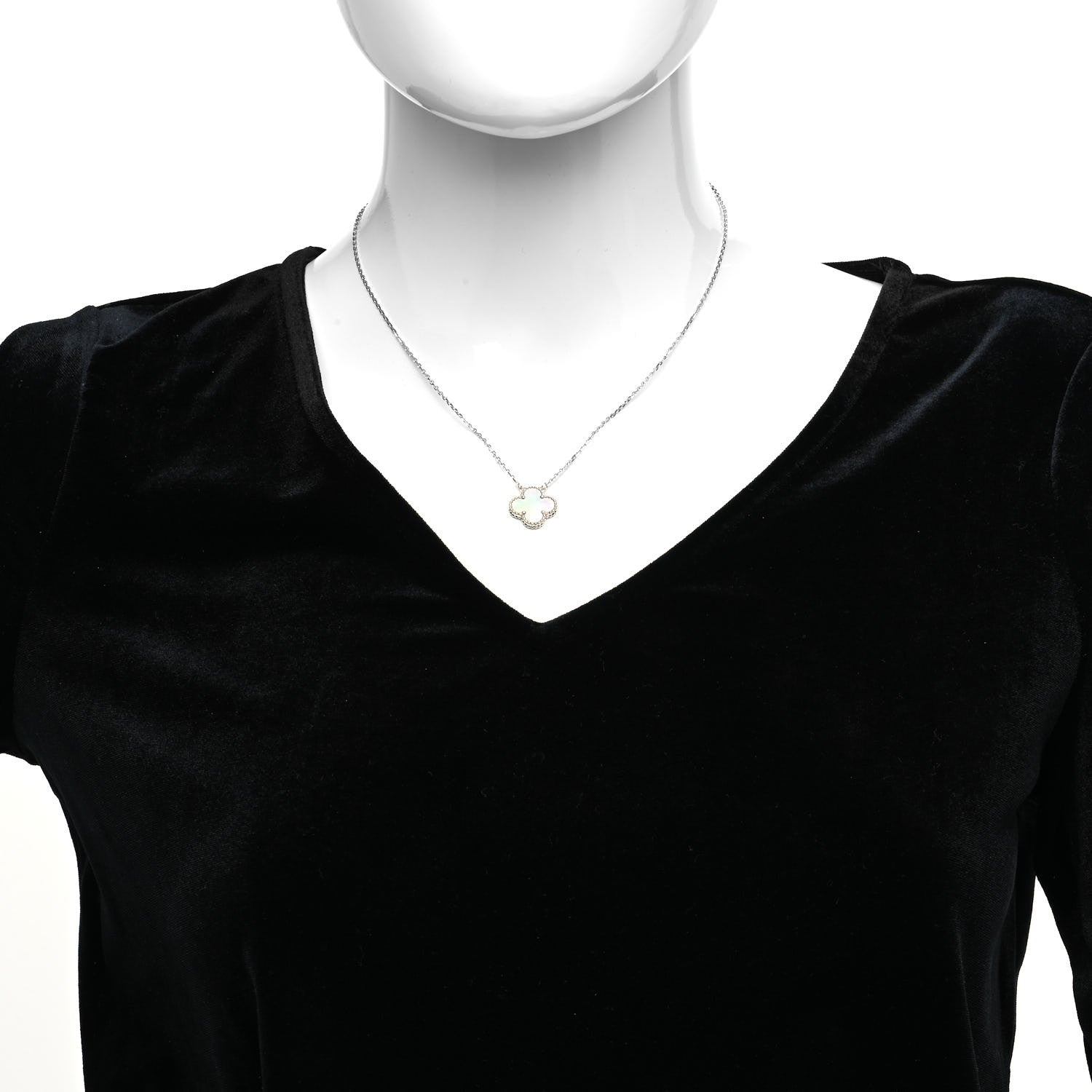 Van Cleef & Arpels 18K White Gold Mother of Pearl Vintage Alhambra Pendant Necklace 2 of 6