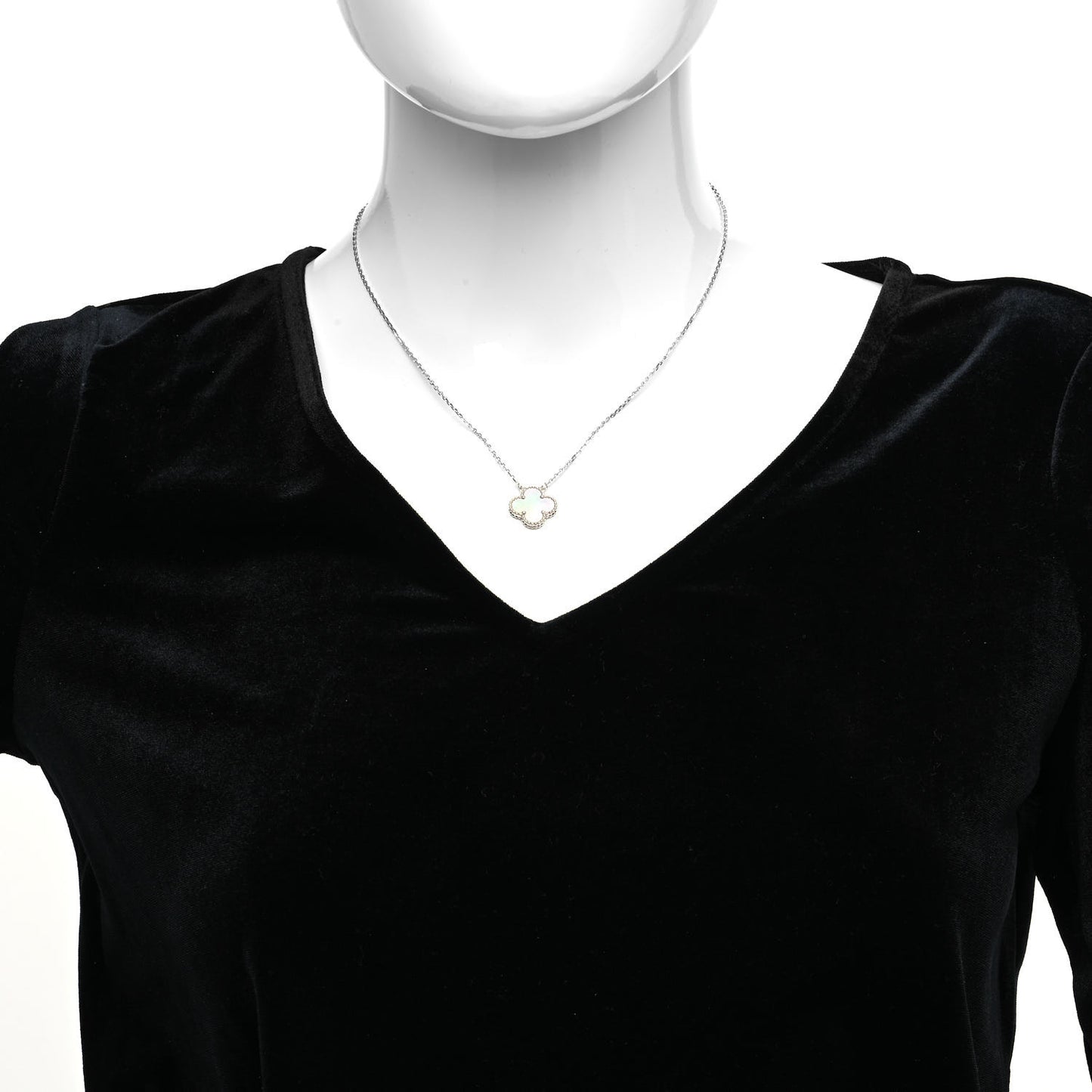 18K White Gold Mother of Pearl Vintage Alhambra Pendant Necklace