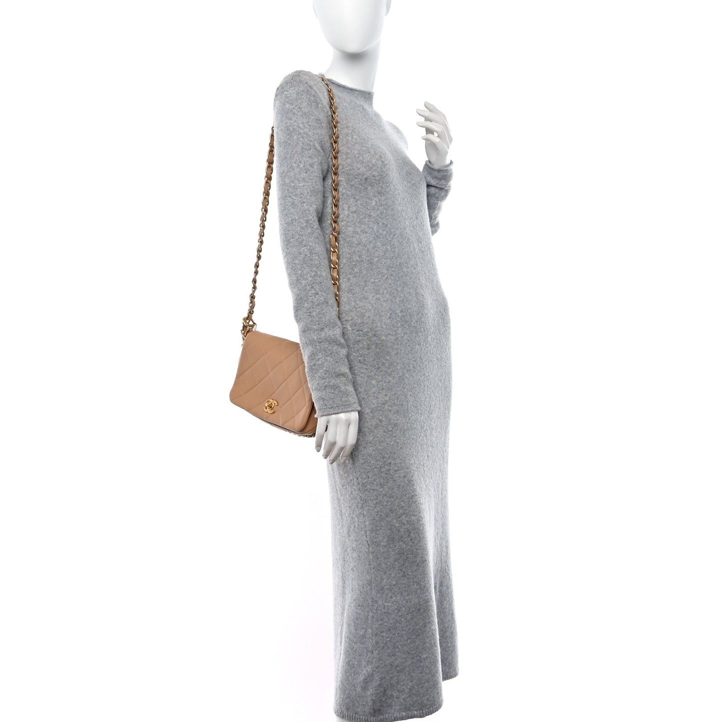 Shiny Lambskin Quilted Chain Around Flap Bag Beige