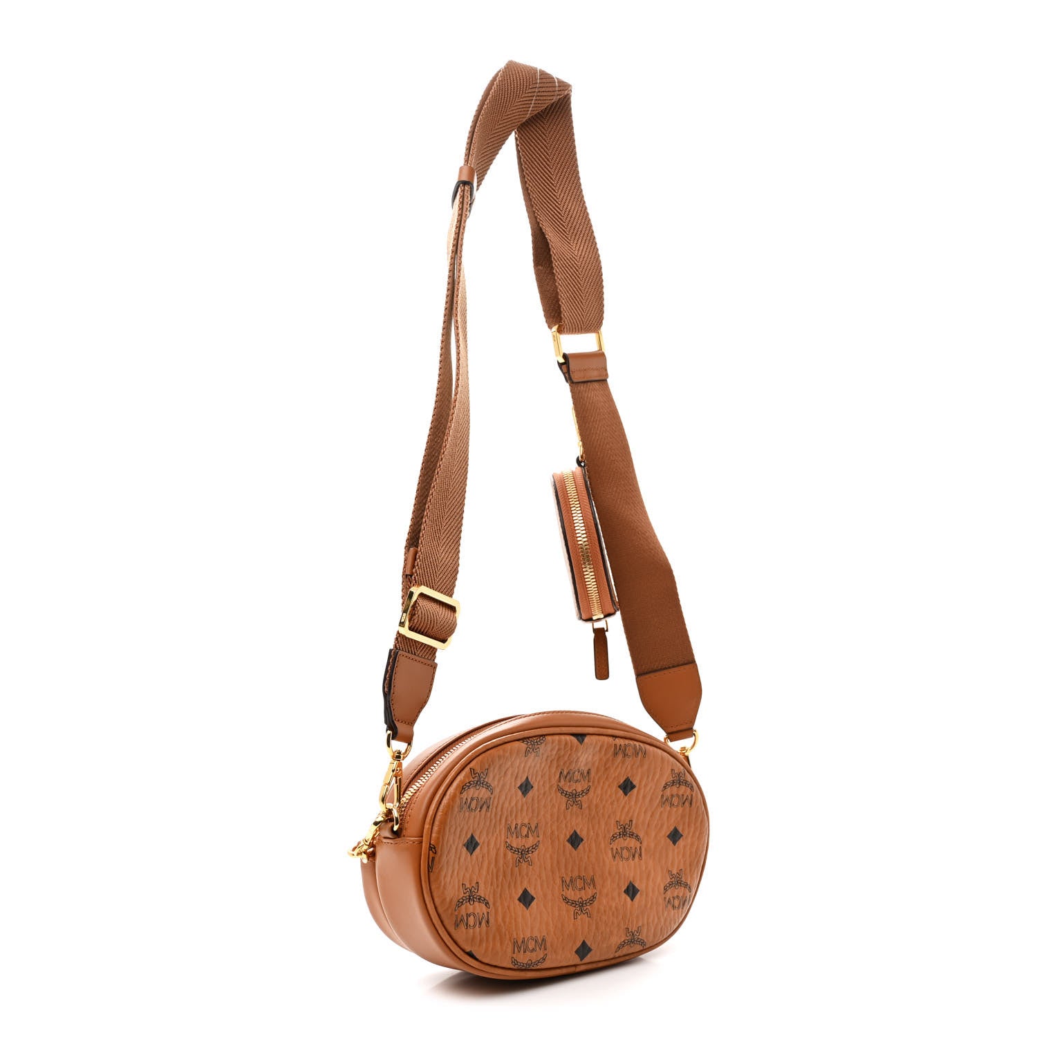 MCM Visetos Small Aren Multifunction Crossbody Pouch Cognac 3 of 12