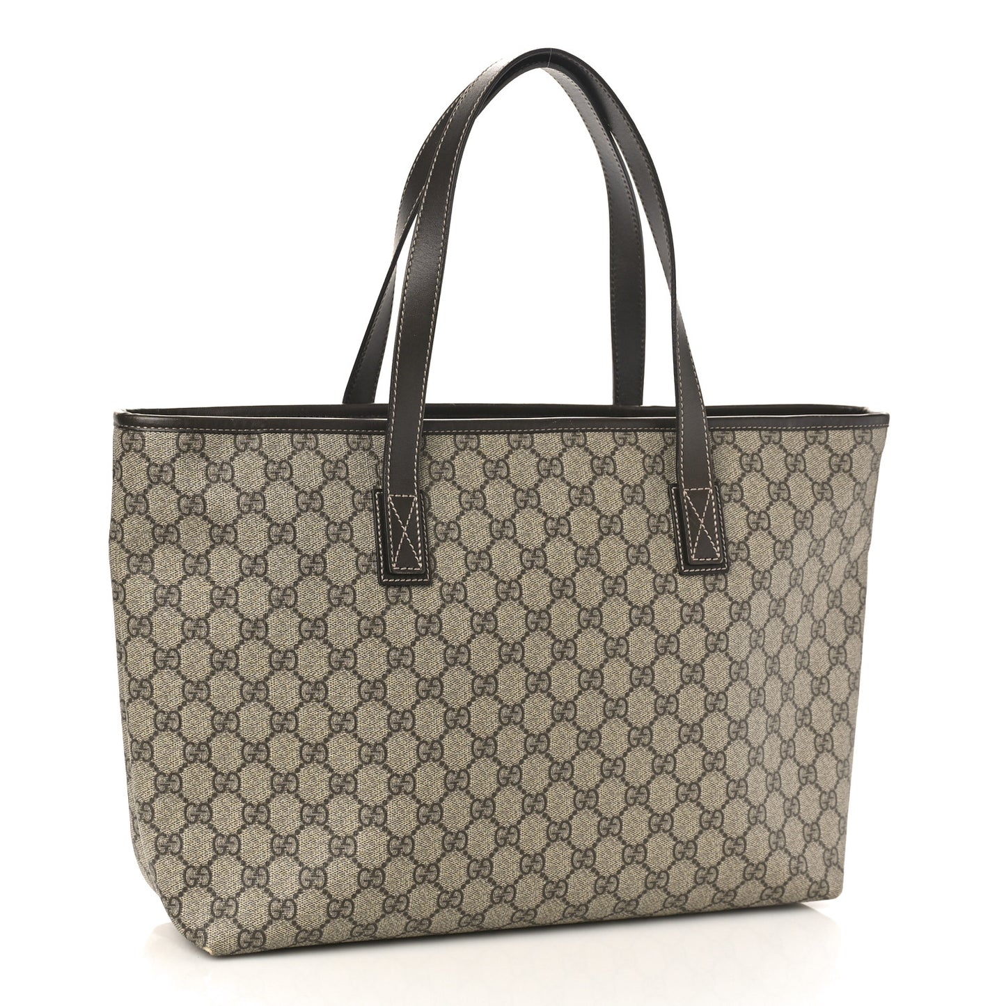 GG Supreme Monogram Medium Zippered Shopping Tote Dark Brown