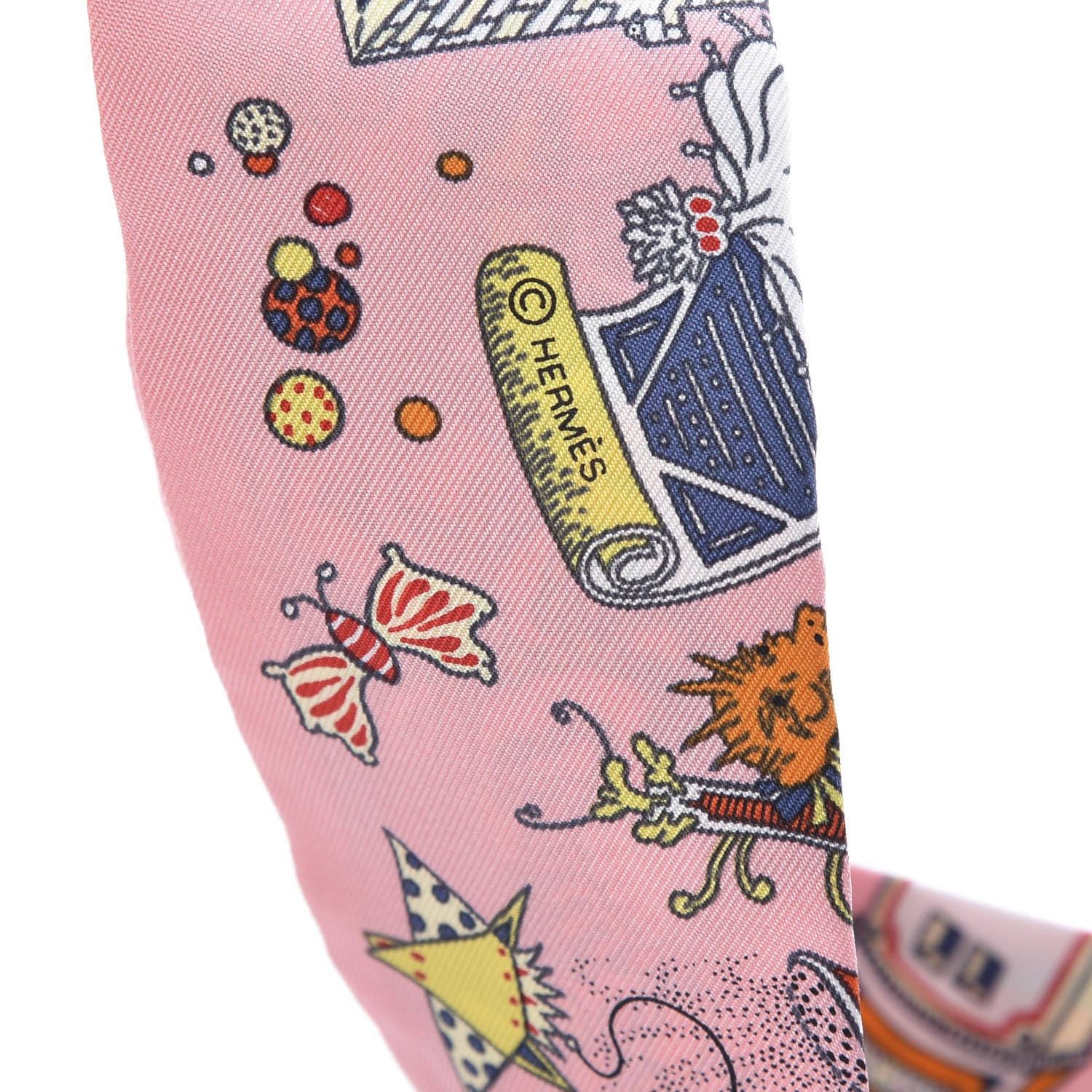 Hermes Silk La Folle Parade Twilly Rose Malabar White 4 of 4