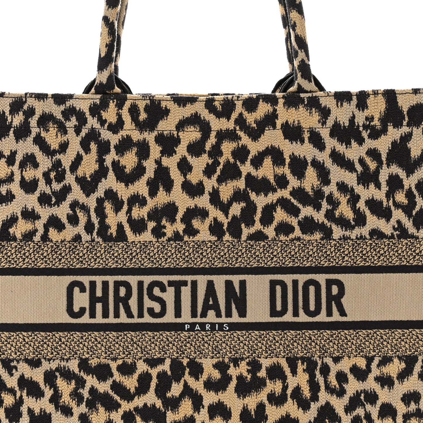 Canvas Mizza Embroidered Large Leopard Book Tote Beige