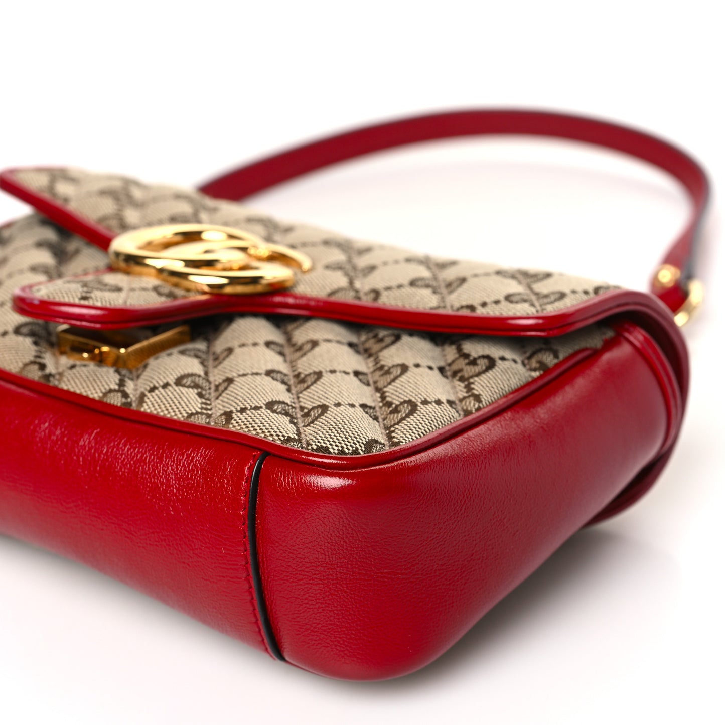 Monogram Azalea Calfskin Matelasse Diagonal Mini GG Marmont Shoulder Bag Beige Ebony New Cherry Red