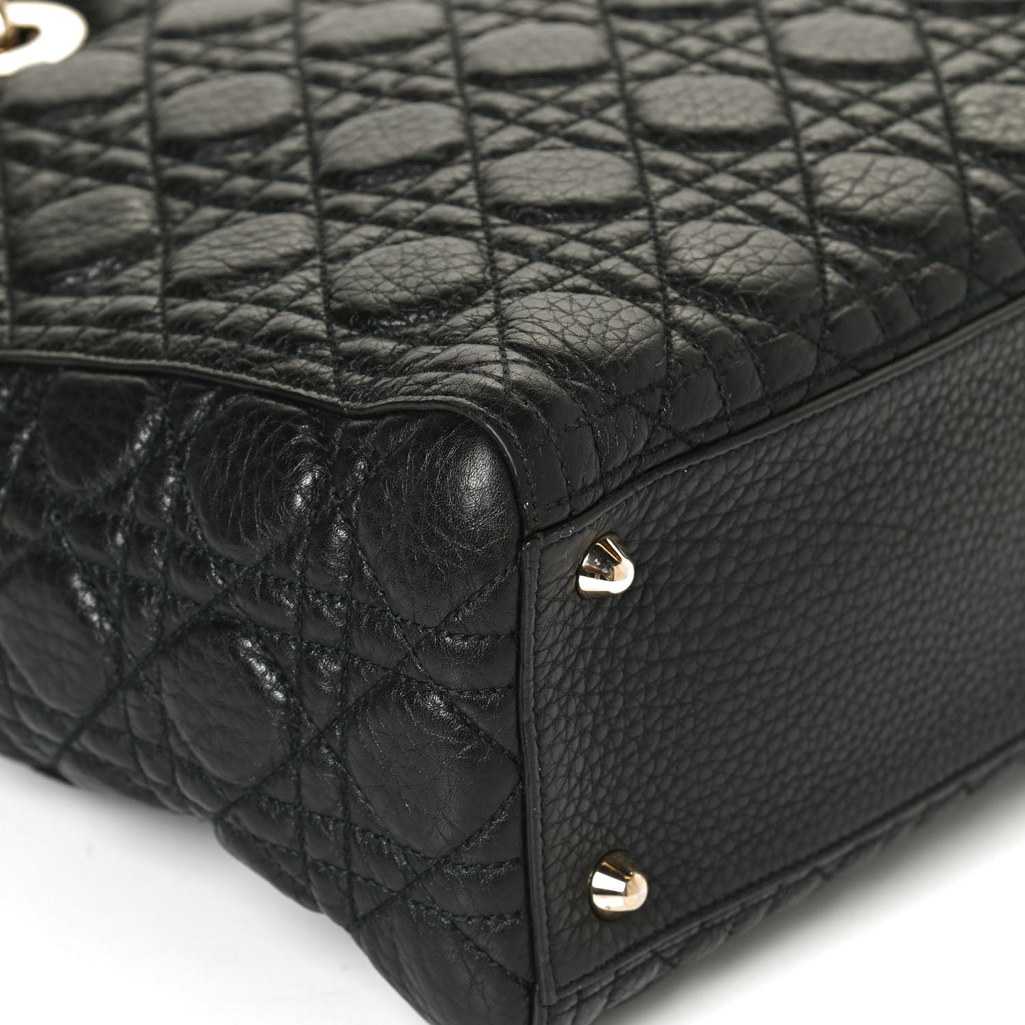 Grained Calfskin Cannage Large Supple Lady Dior Black