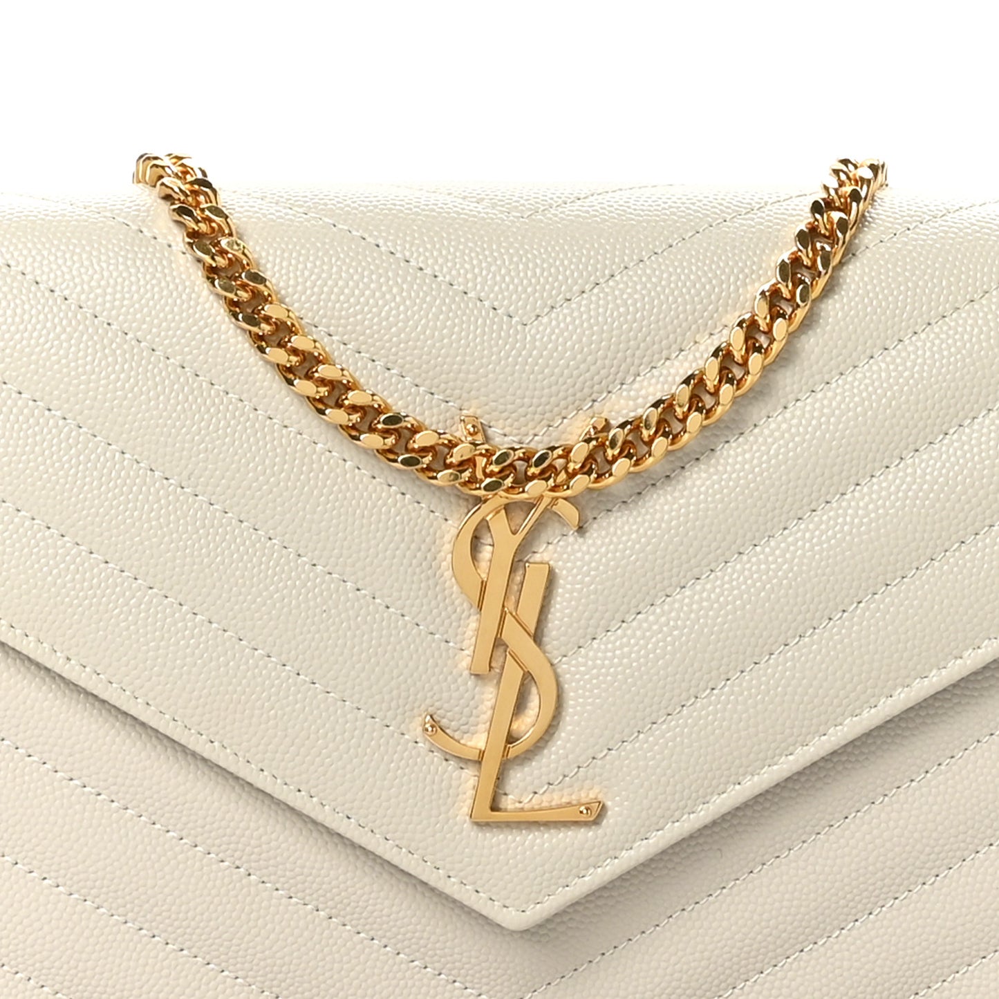 Grain De Poudre Matelasse Chevron Monogram Chain Wallet Crema Soft