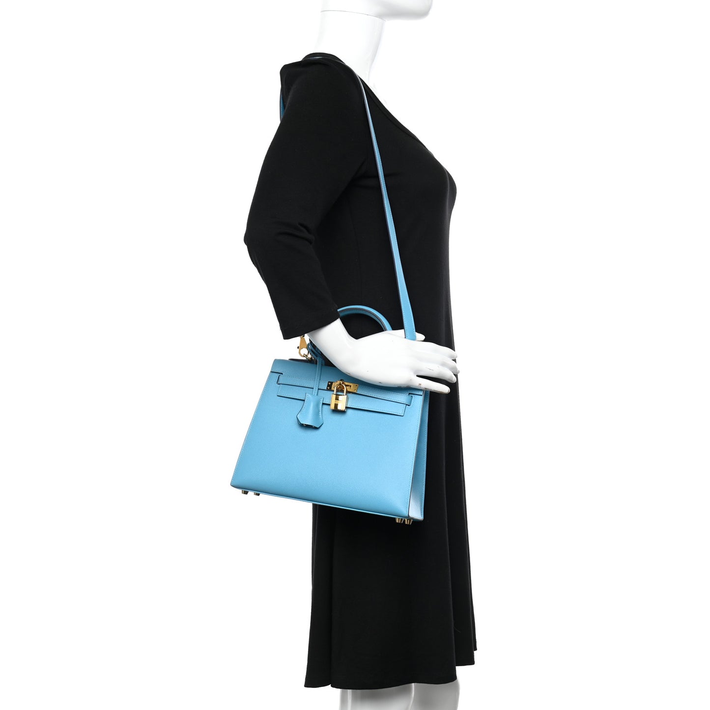 Madame Calfskin Kelly Sellier 25 Bleu du Nord