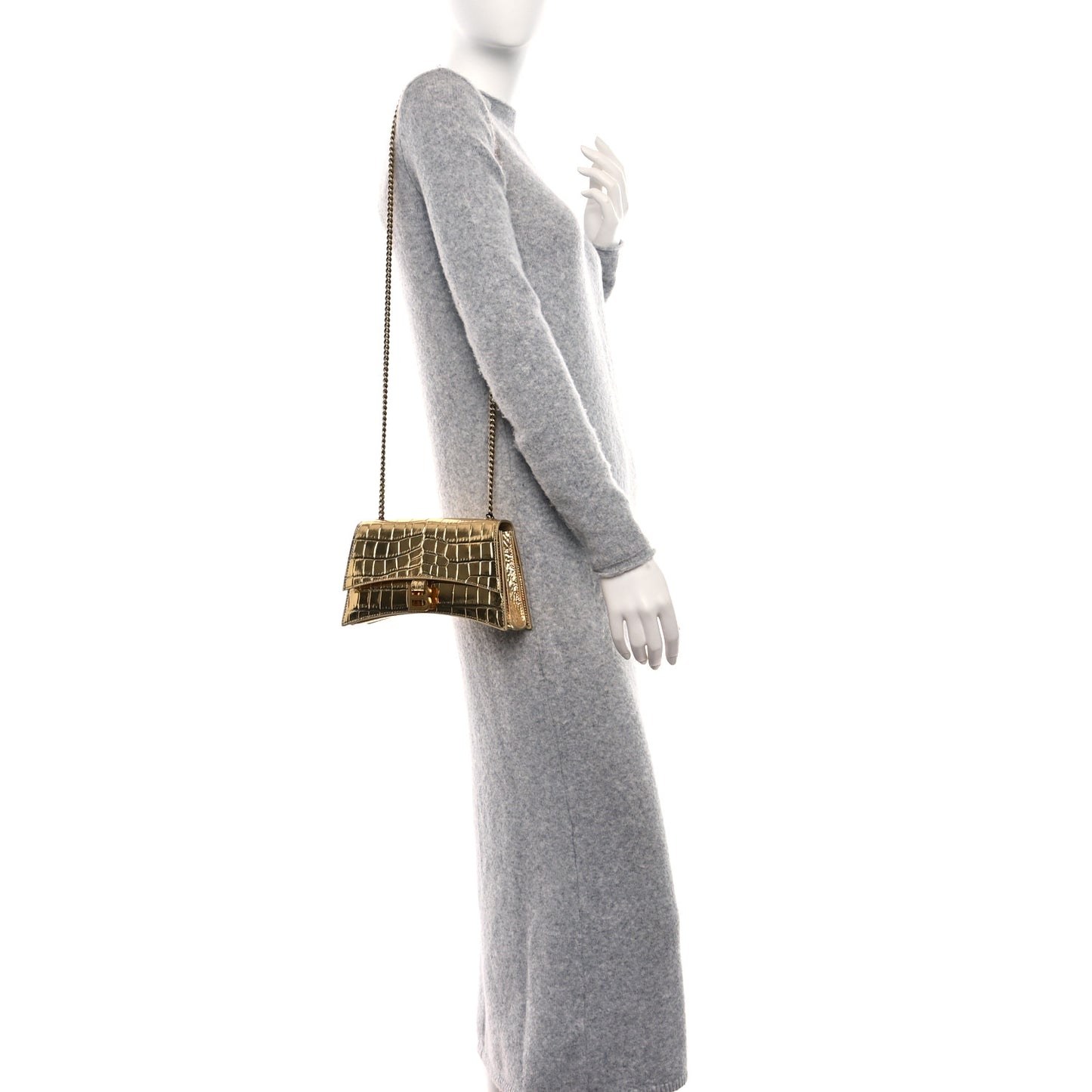 Metallic Supple Calfskin Crocodile XS Crush Chain Bag Gold