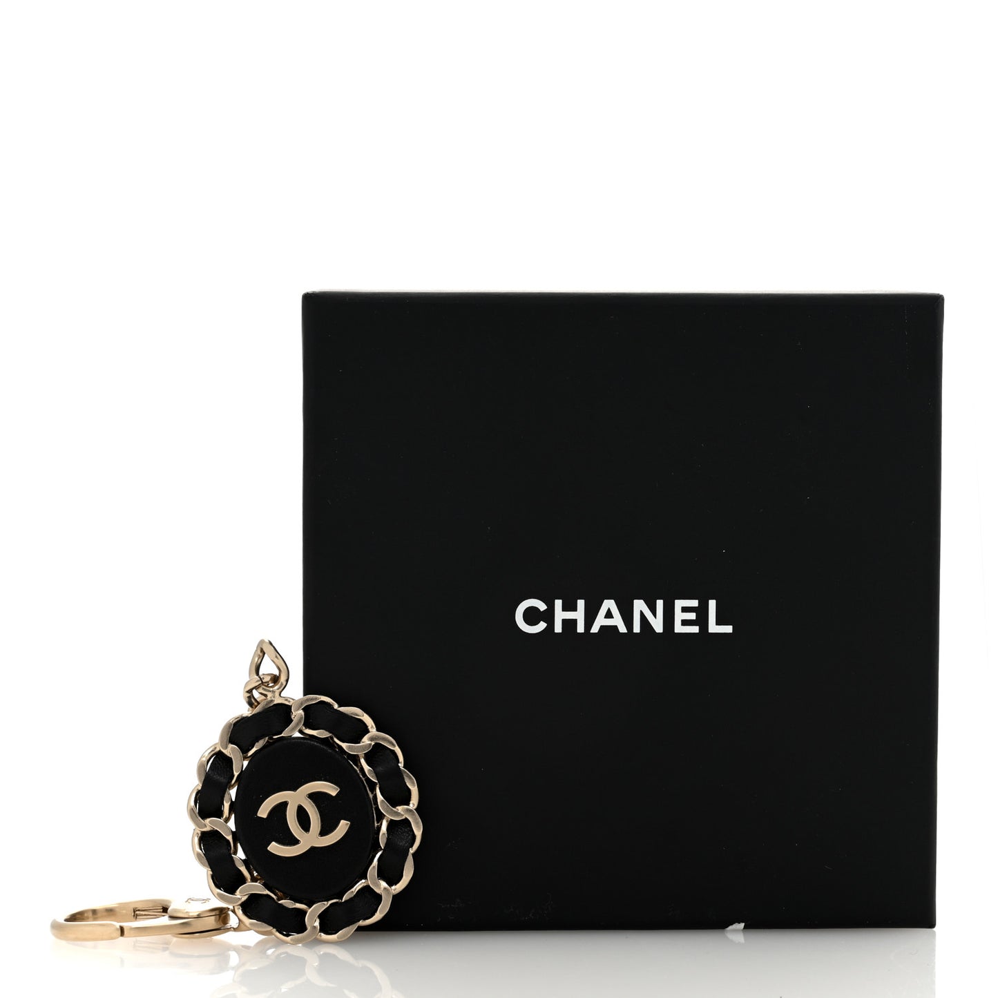 Metal Lambskin CC Chain Pendant Bag Charm Gold Black