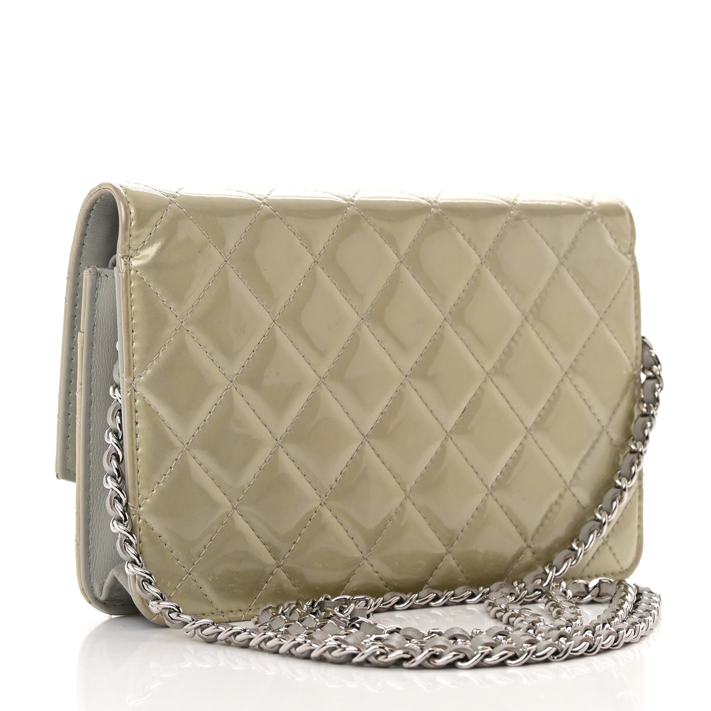 Patent Quilted Brilliant Wallet On Chain WOC Silver