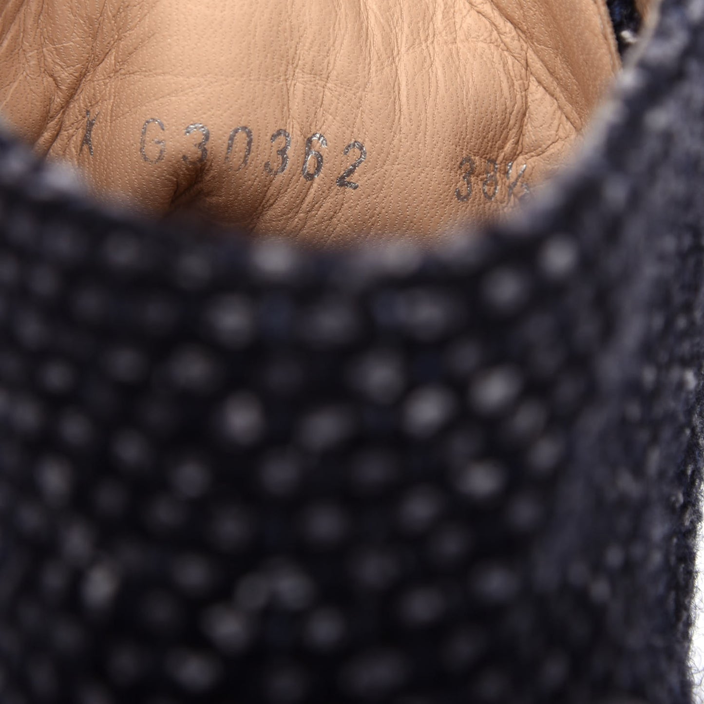 Tweed Calfskin Patent CC Lace Up Short Boots 38.5 Black Grey Dark Navy