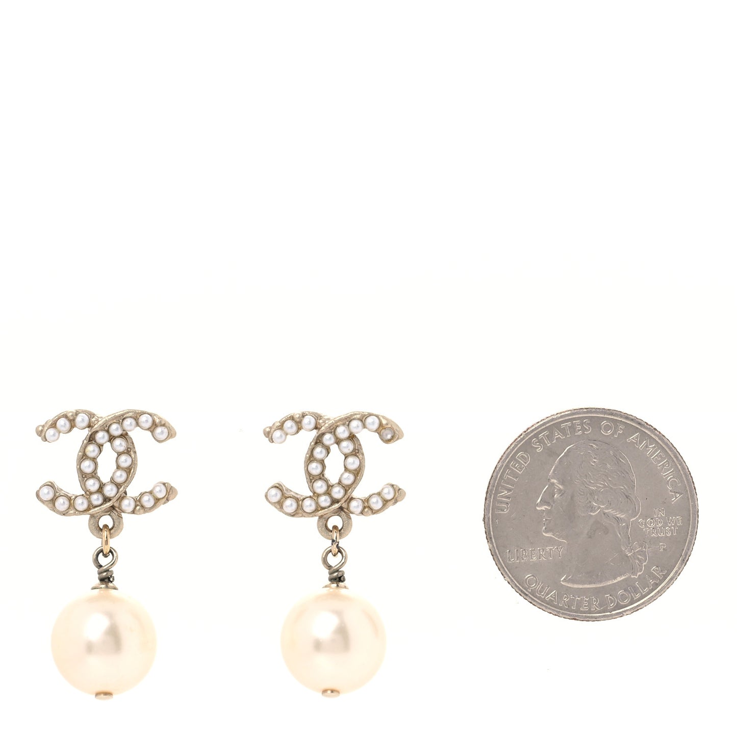 Pearl CC Drop Earrings Light Gold