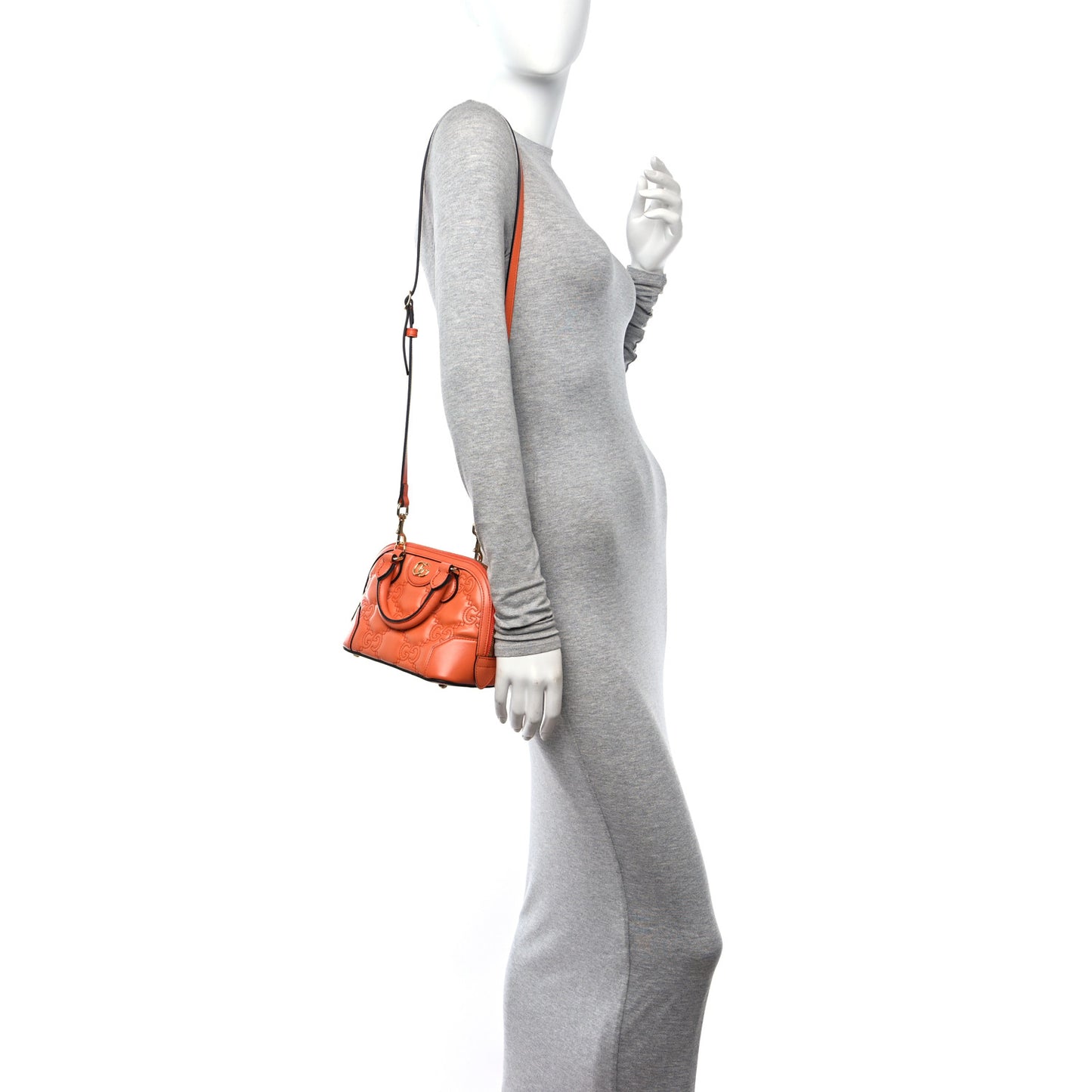 Calfskin GG Matelasse Mini Top Handle Bag Spring Orange Natural
