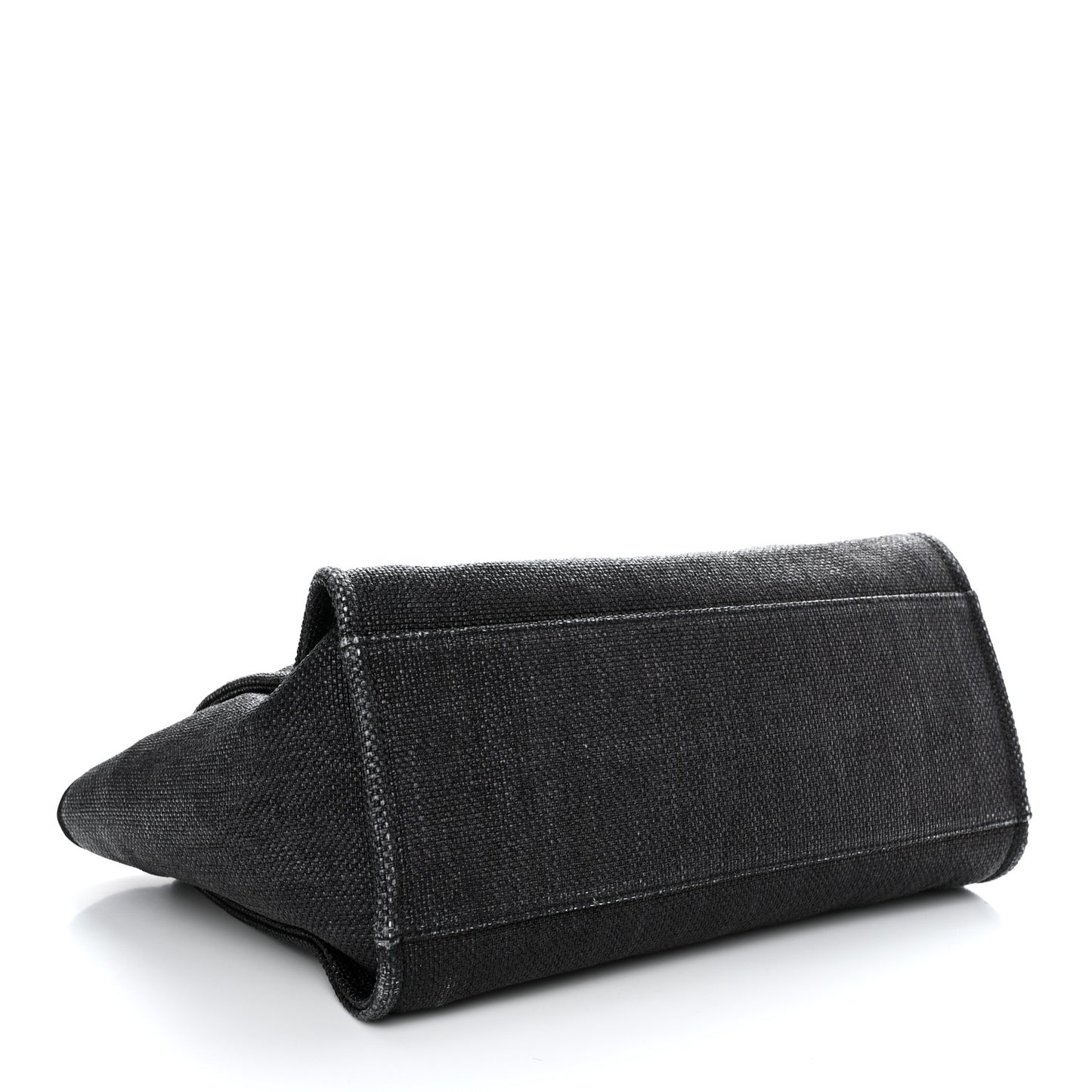 Woven Straw Raffia Medium Deauville Tote Black