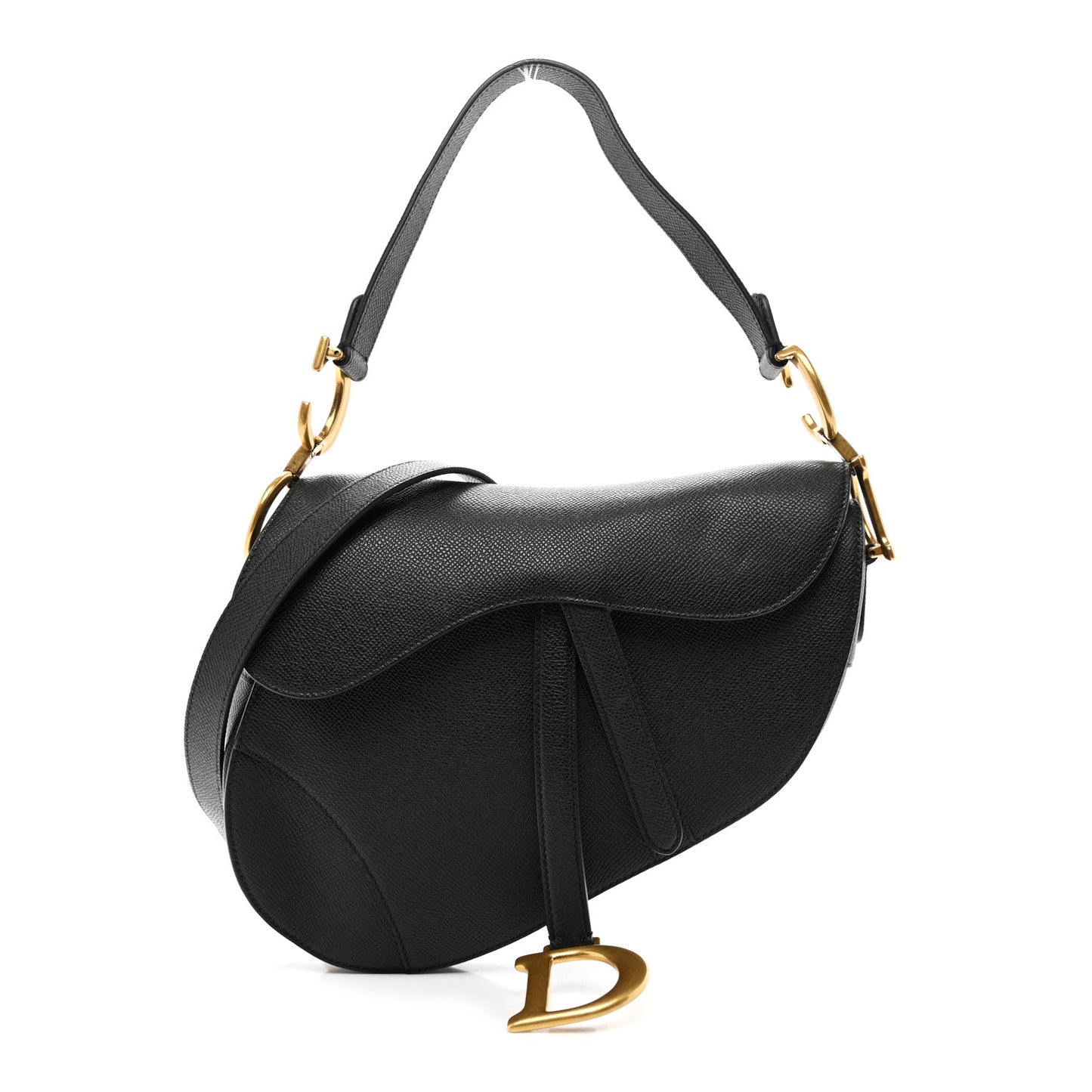 Grained Calfskin Saddle Bag With Strap Black