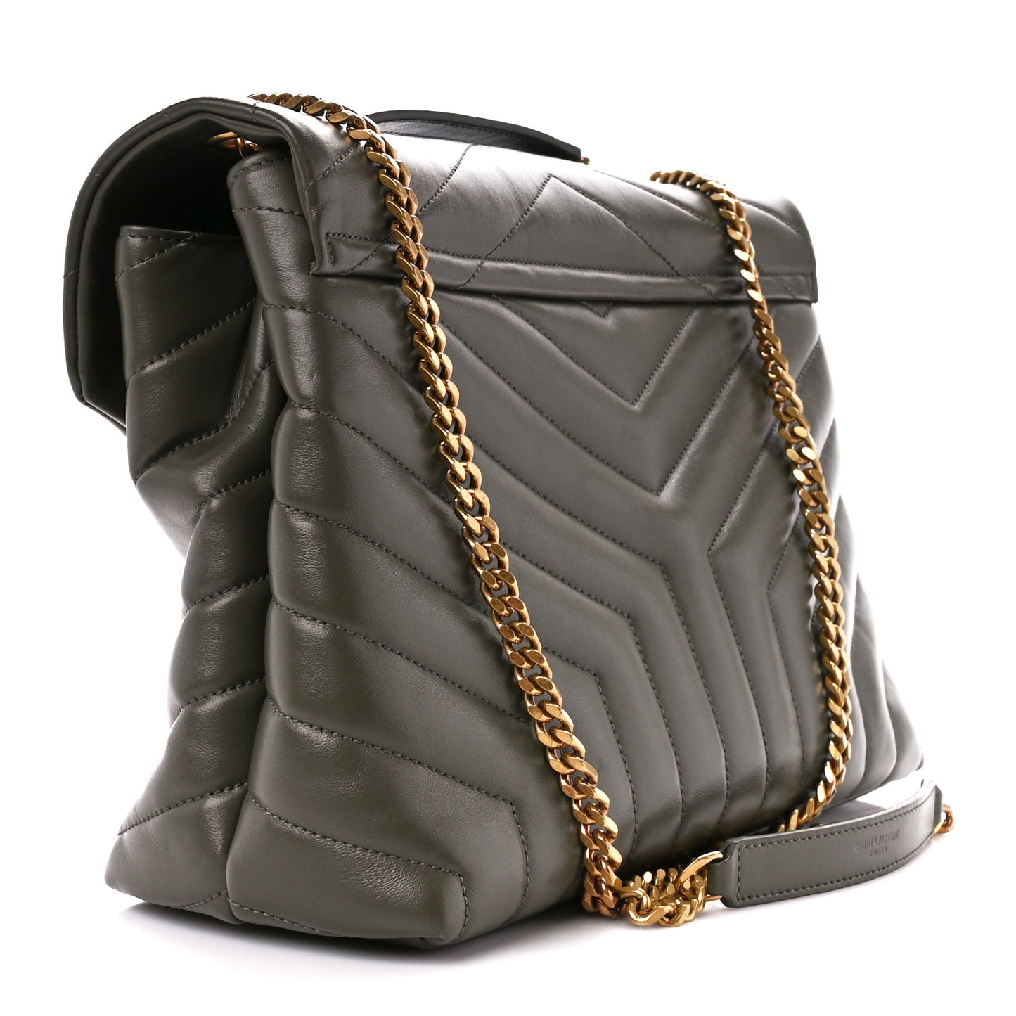Calfskin Y Quilted Monogram Medium Loulou Chain Satchel Military Olive