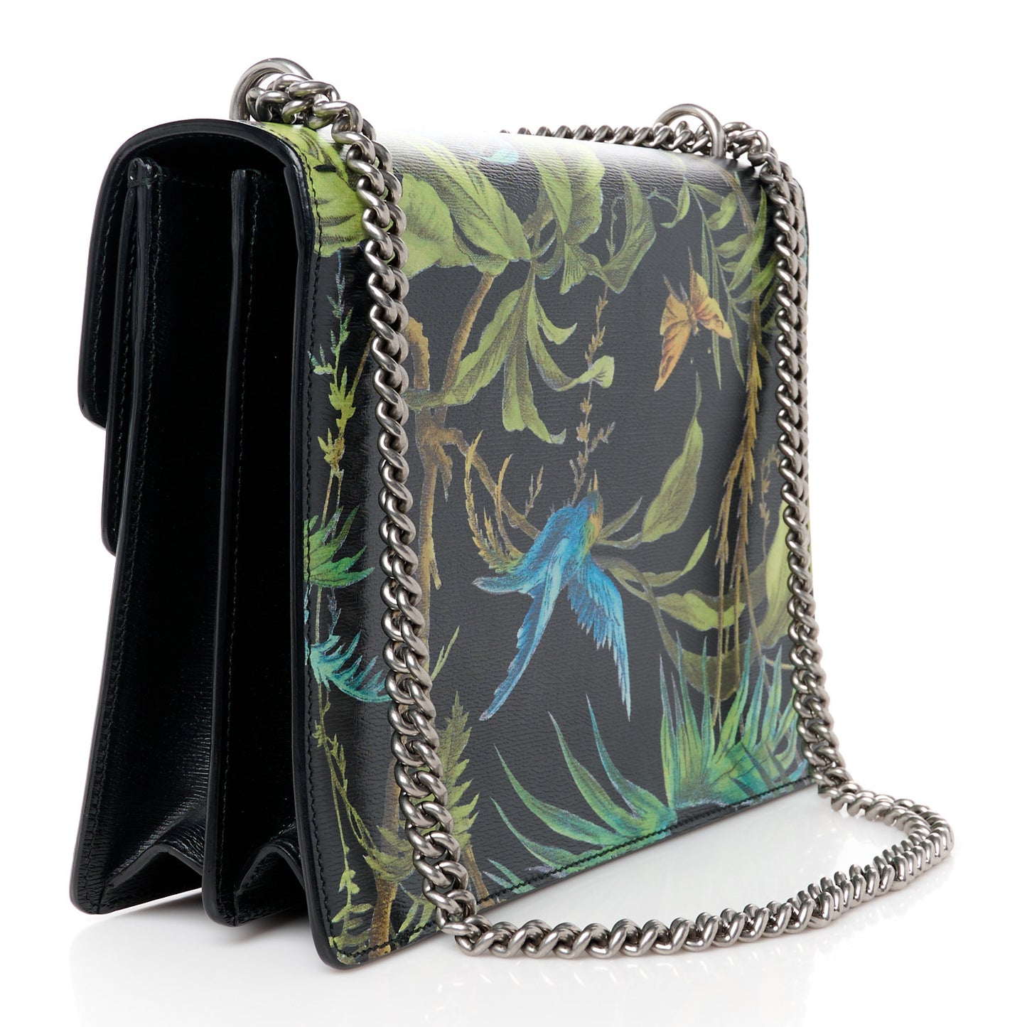 Calfskin Tropical Print Medium Dionysus Shoulder Bag Black Multicolor