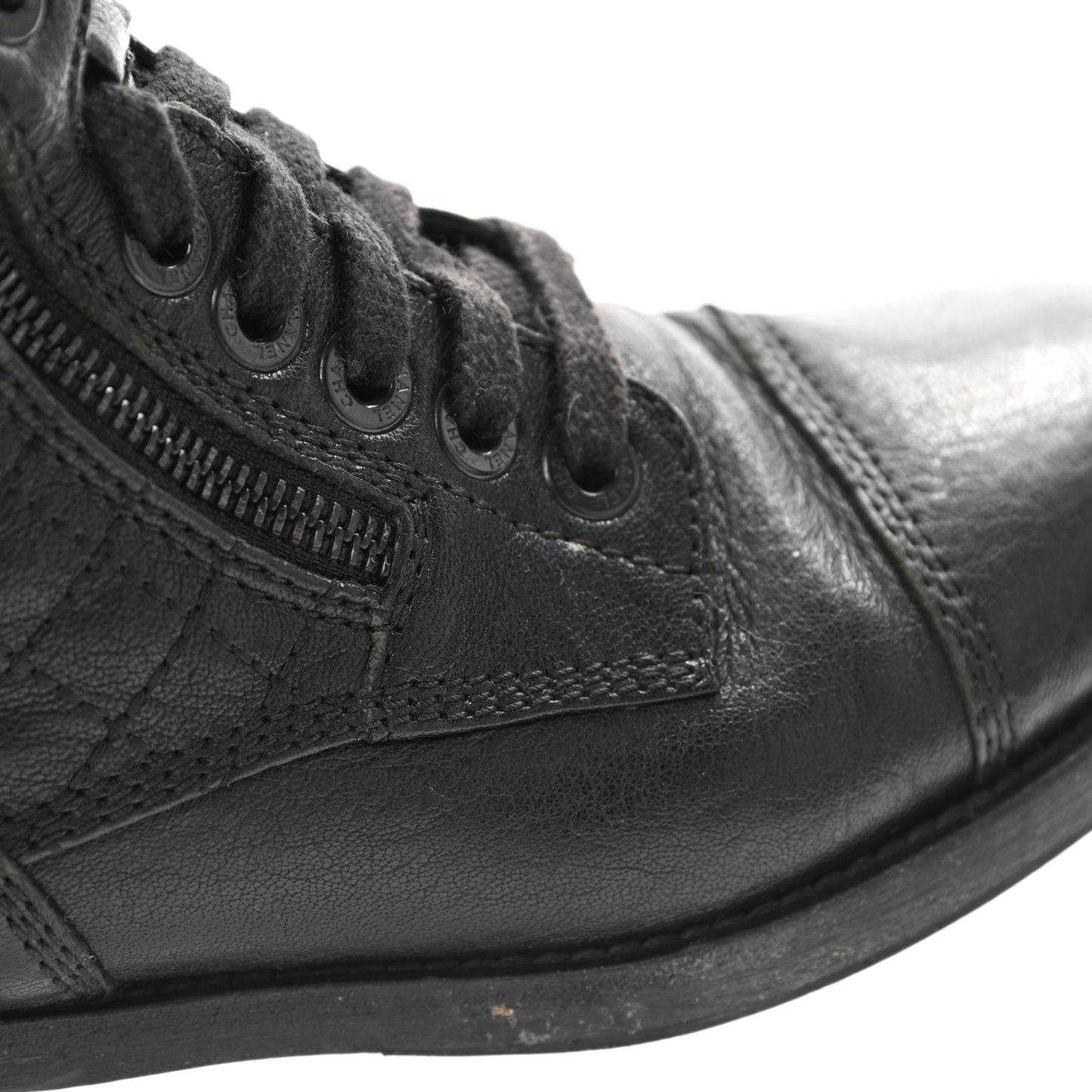 Sheepskin Quilted CC Tall Lace Up Combat Boots 36 Black